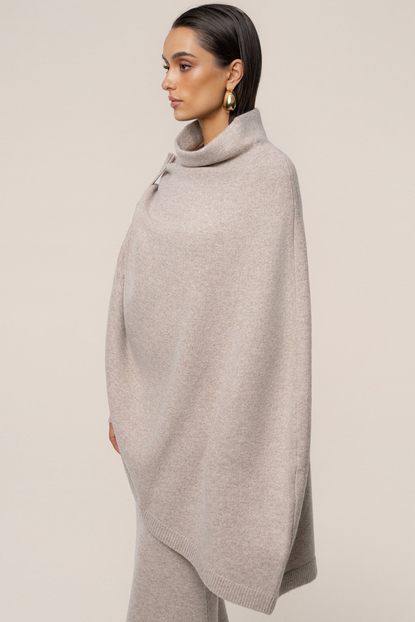 Beige Lodge Bound Turtleneck Shawl JLUXLABEL