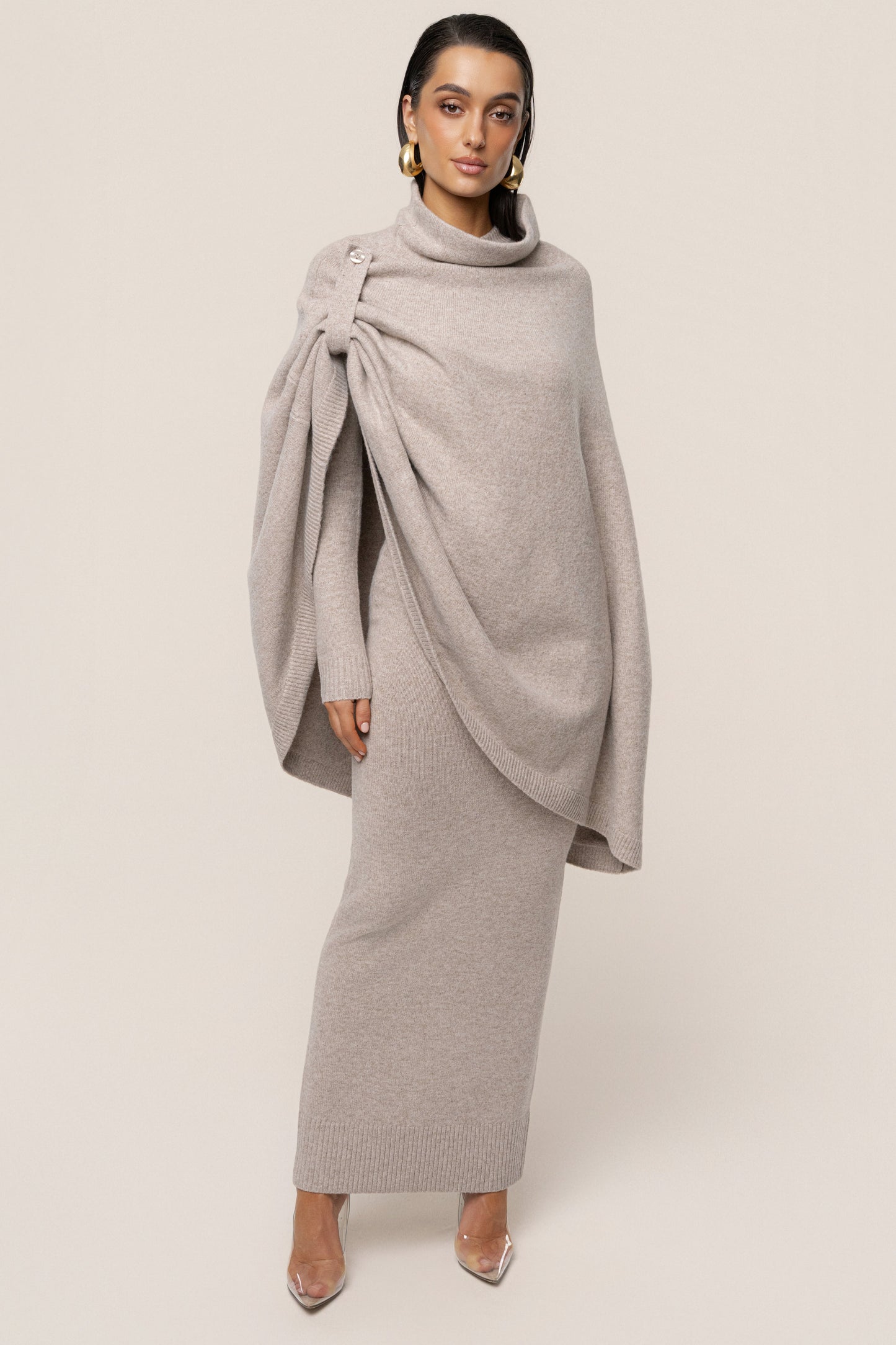 Beige Lodge Bound Turtleneck Shawl JLUXLABEL