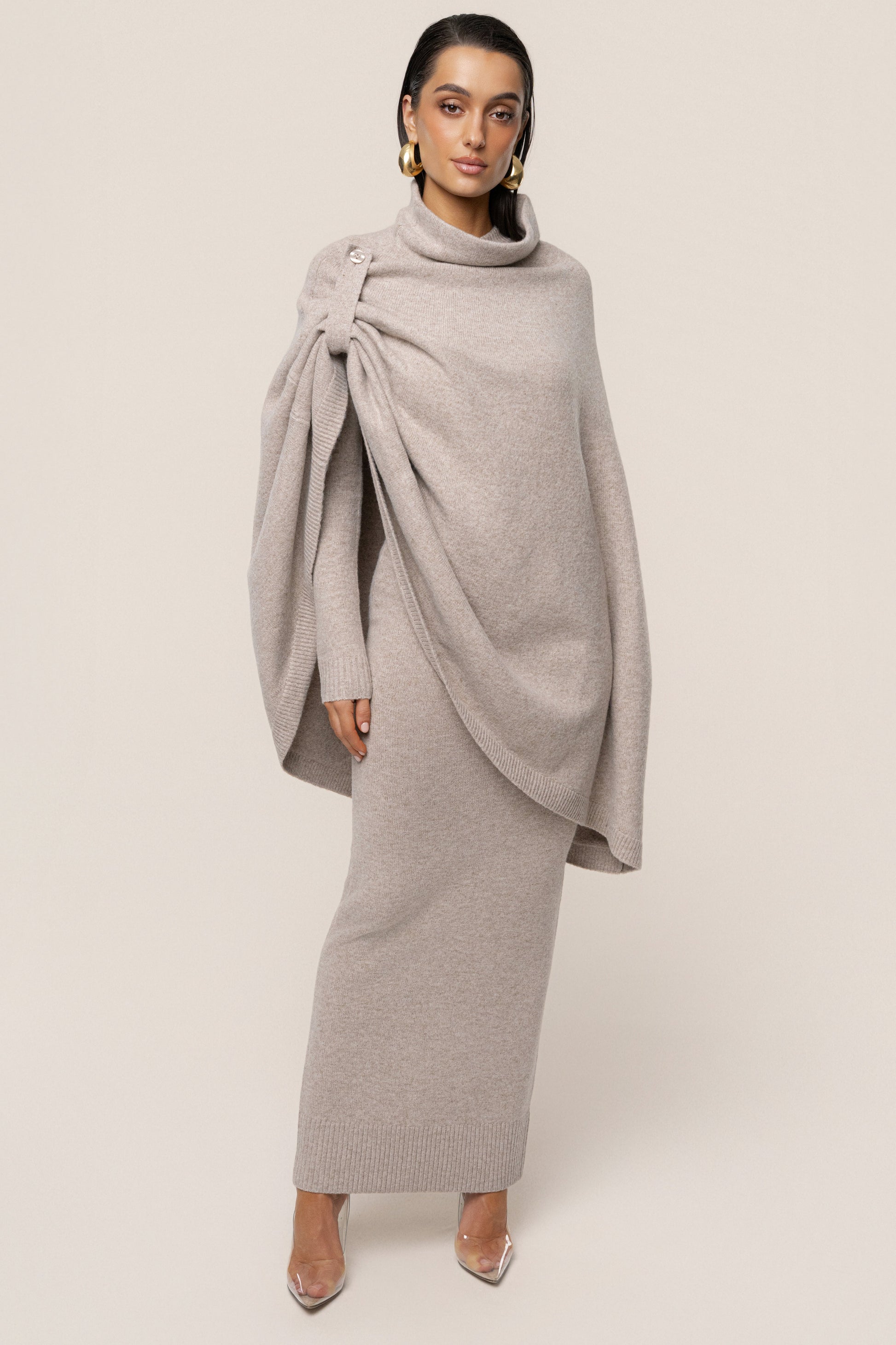 Beige Lodge Bound Turtleneck Shawl JLUXLABEL