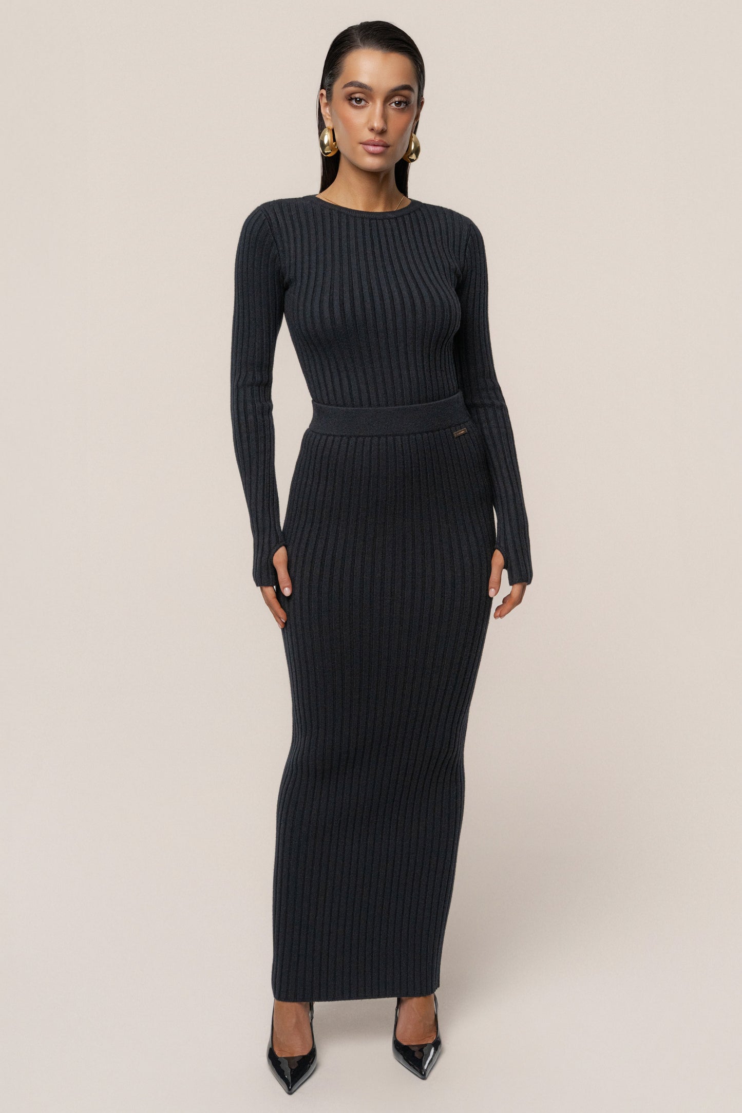 Black Soft Reset Ribbed Skirt JLUXLABEL