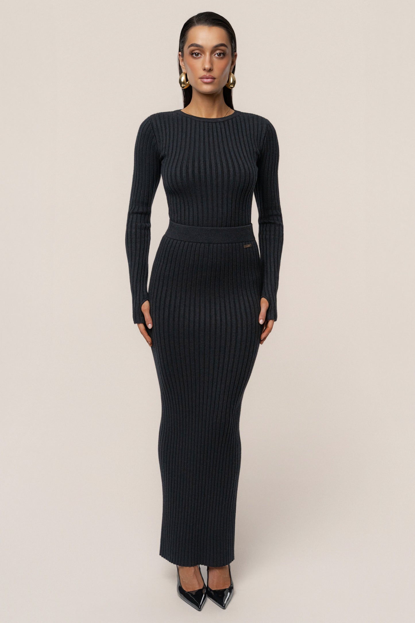 Black Soft Reset Ribbed Skirt JLUXLABEL