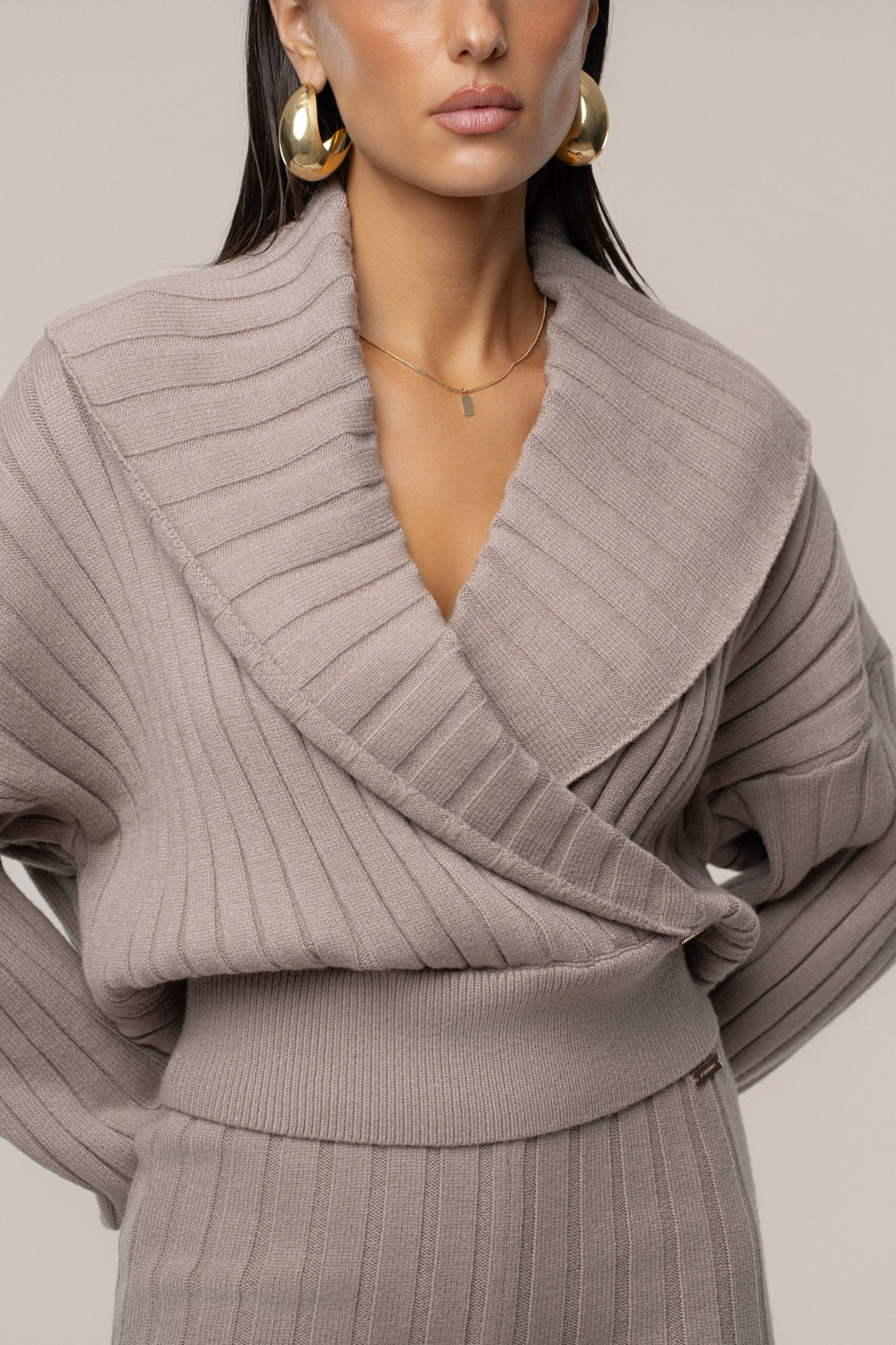 Taupe Ease Forward Knit Top