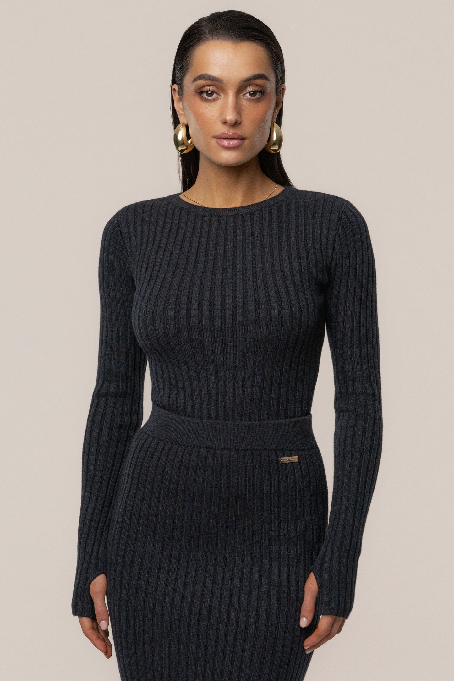 Black Soft Reset Ribbed Skirt JLUXLABEL