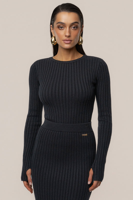 Black Overcast Ribbed Top