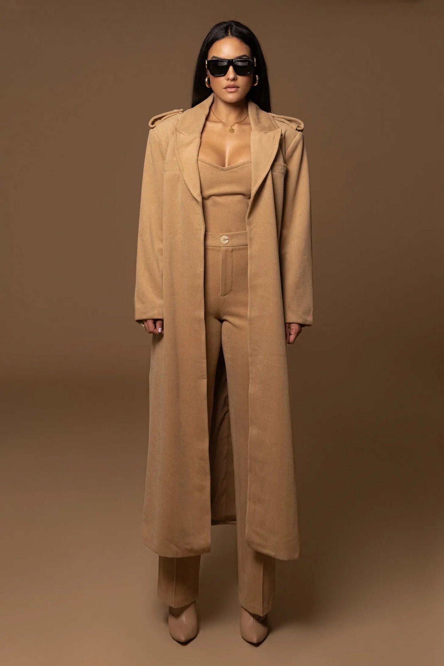 Beige SAVANNAH BELTED COAT JLUXLABEL