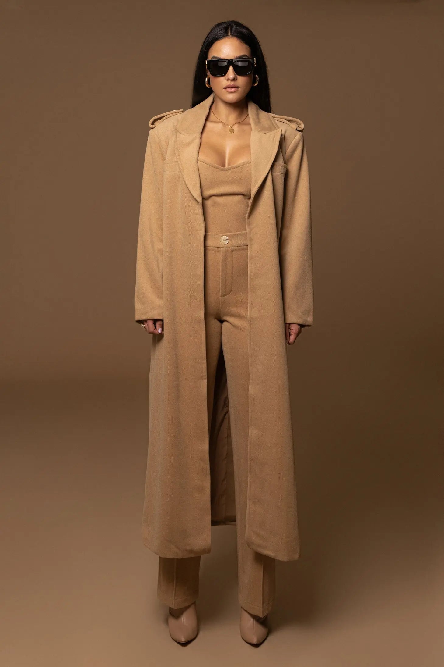 Beige SAVANNAH BELTED COAT JLUXLABEL