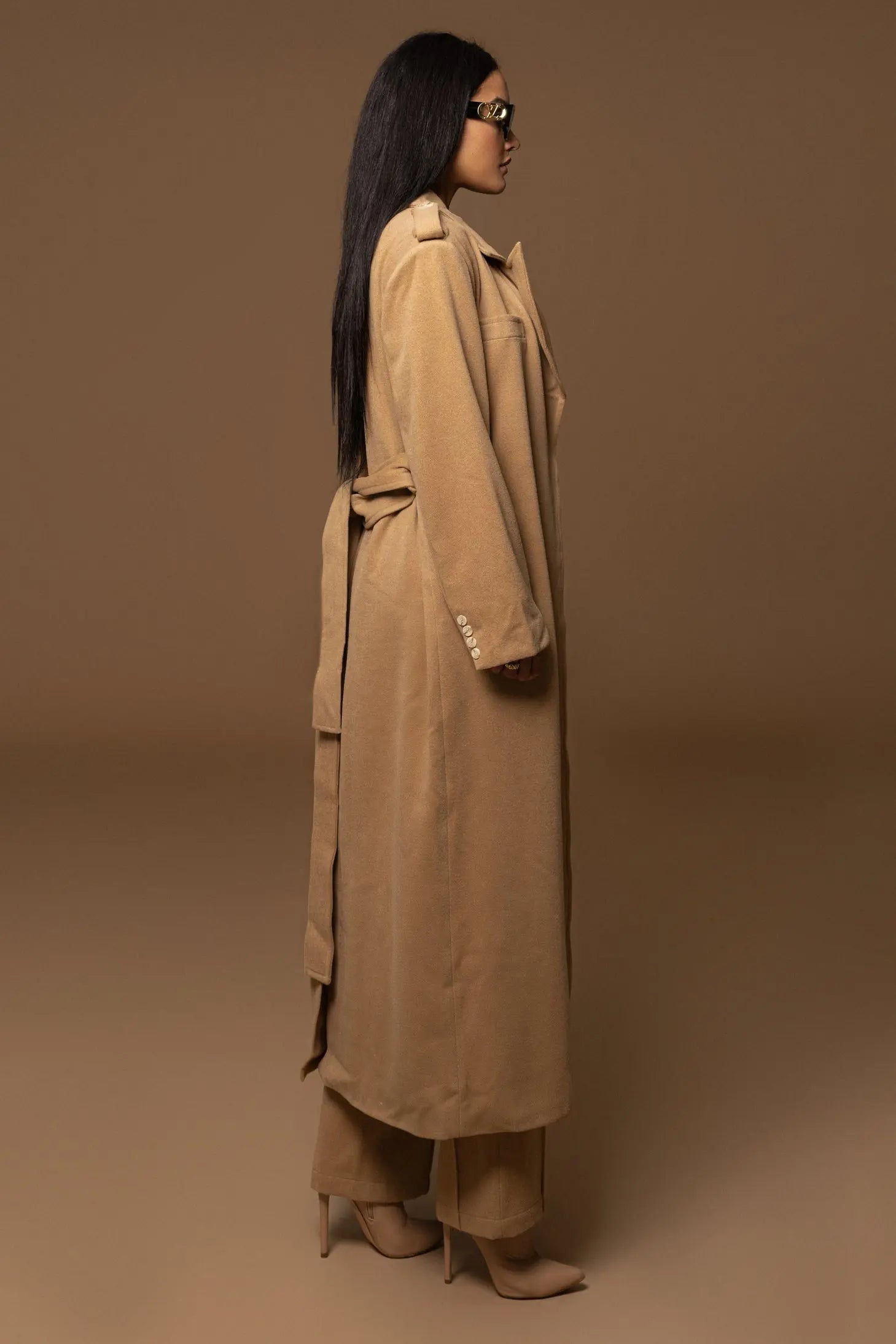 Beige SAVANNAH BELTED COAT JLUXLABEL