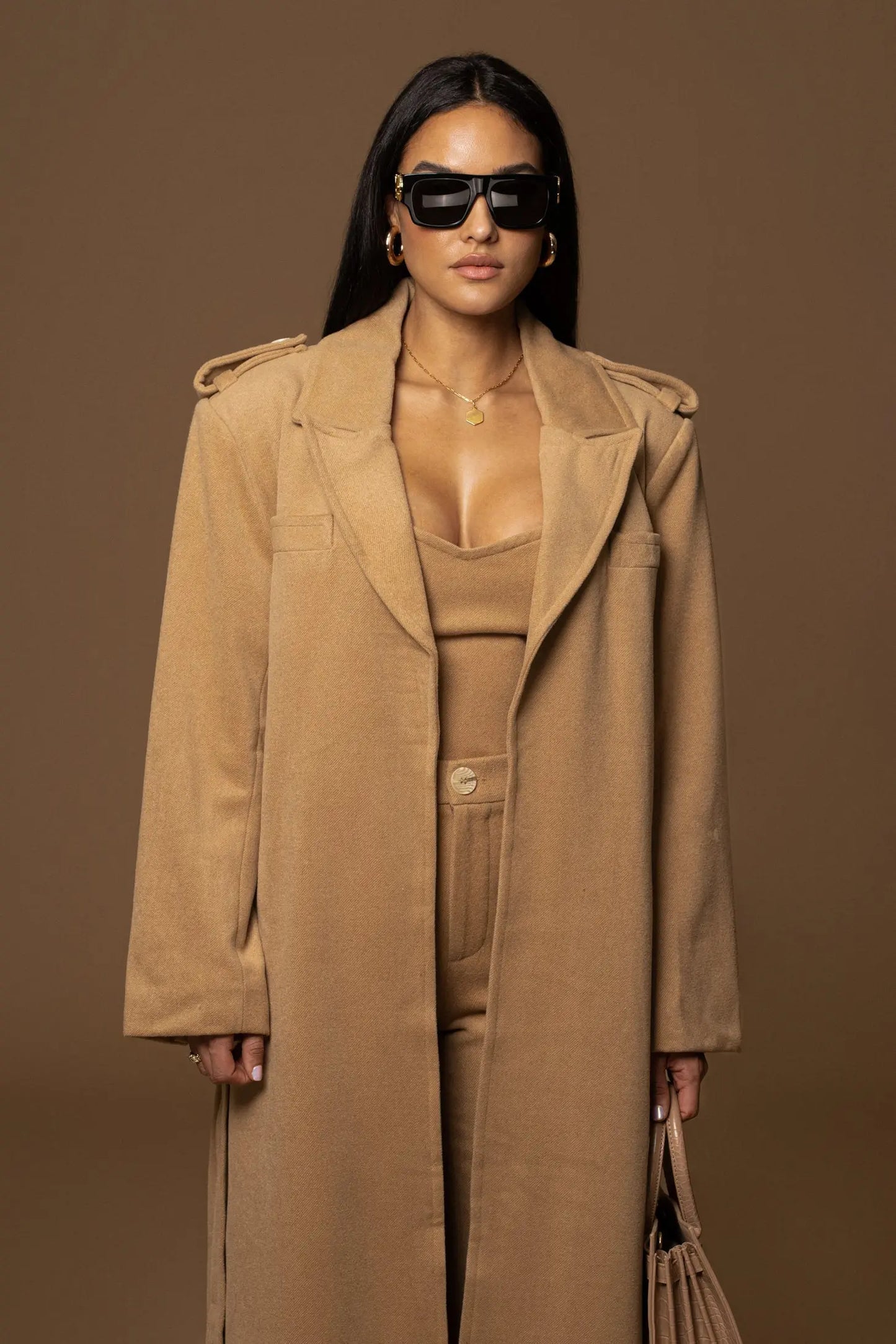 Beige SAVANNAH BELTED COAT JLUXLABEL