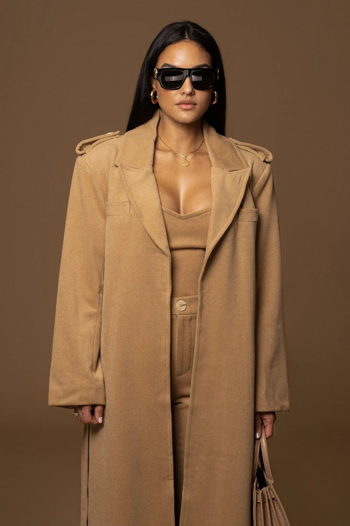 Beige SAVANNAH BELTED COAT JLUXLABEL