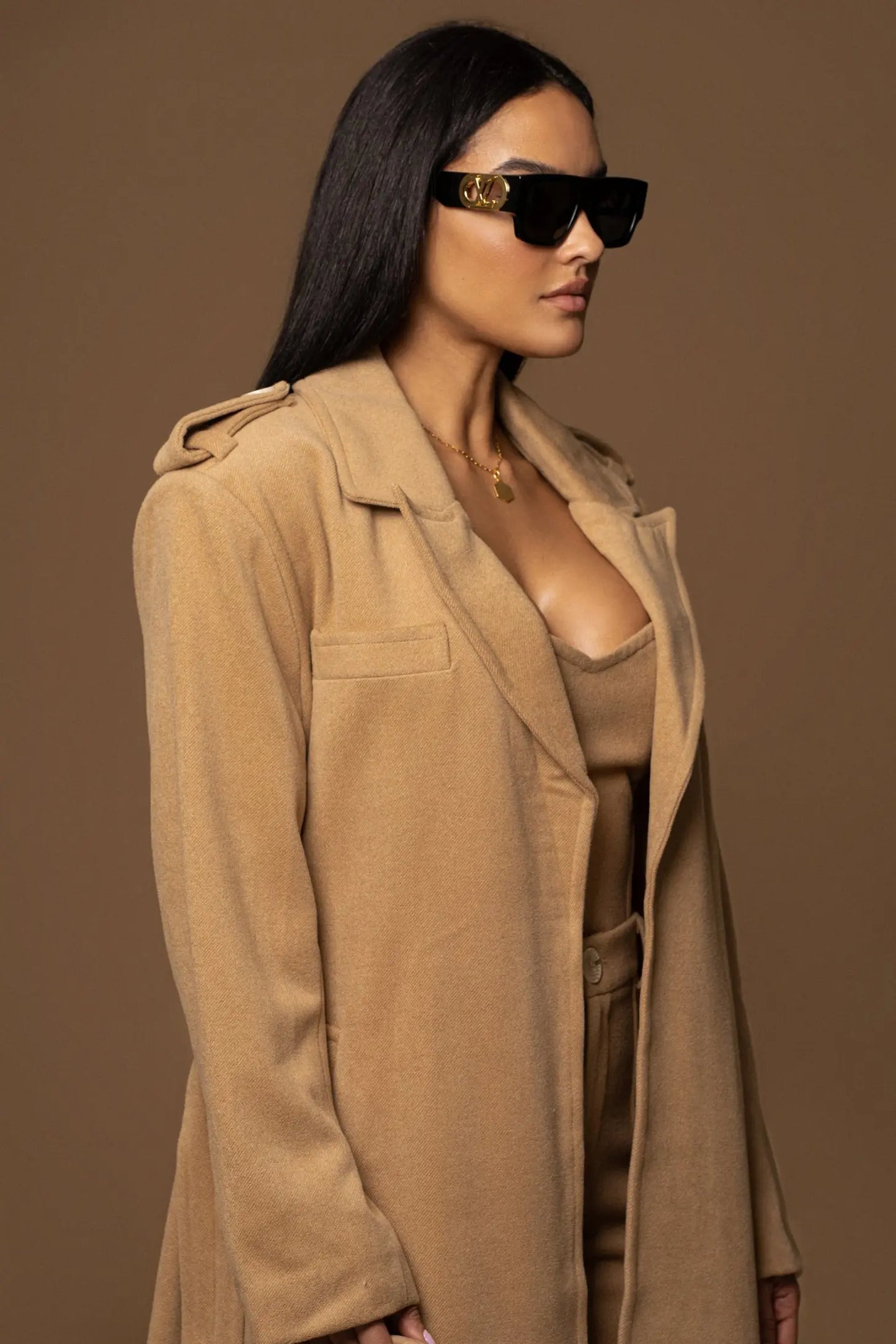 Beige SAVANNAH BELTED COAT JLUXLABEL
