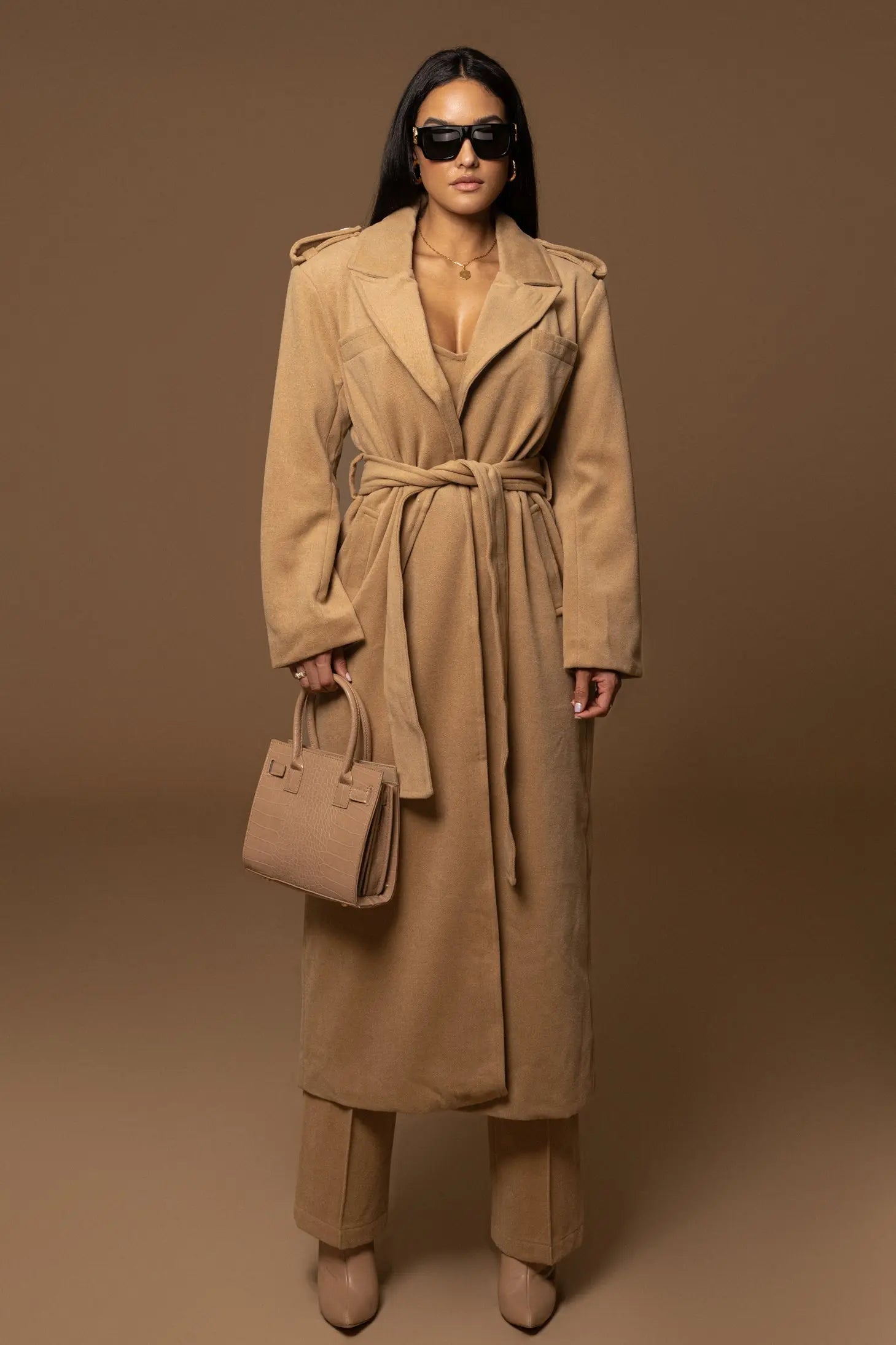 Beige SAVANNAH BELTED COAT JLUXLABEL