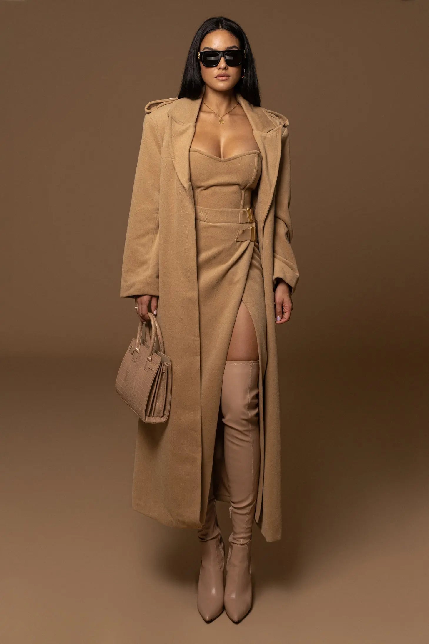 Beige SAVANNAH BELTED COAT JLUXLABEL