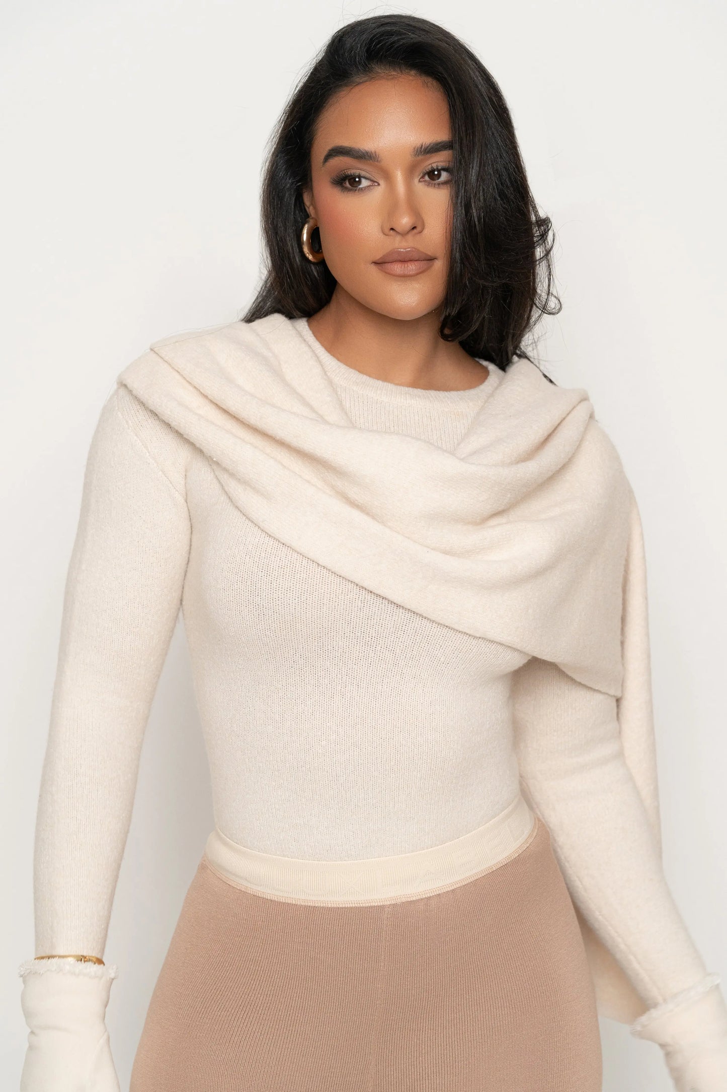 Milk Ribbed Scarf Top JLUXLABEL