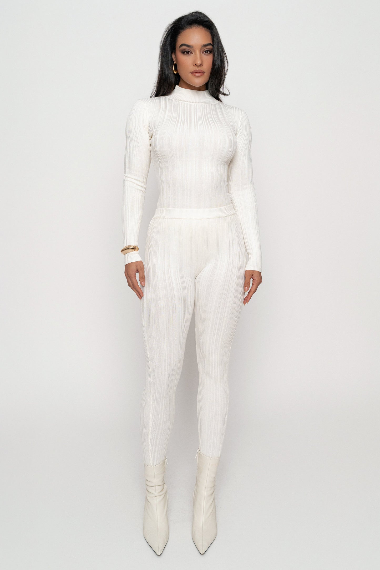Ivory Ribbed High Waist Leggings