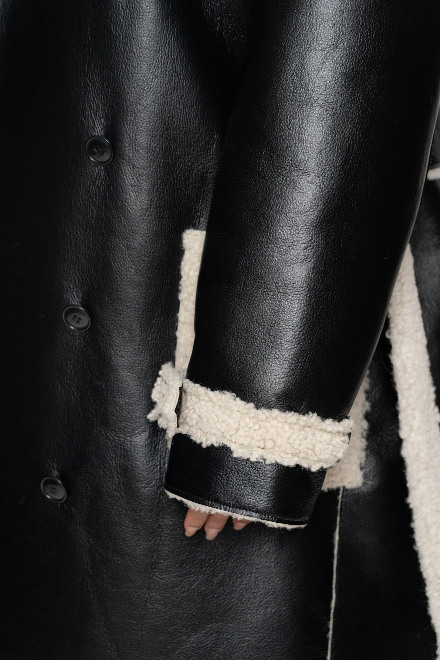 Black/Ivory Sherpa And Faux Leather Coat JLUXLABEL