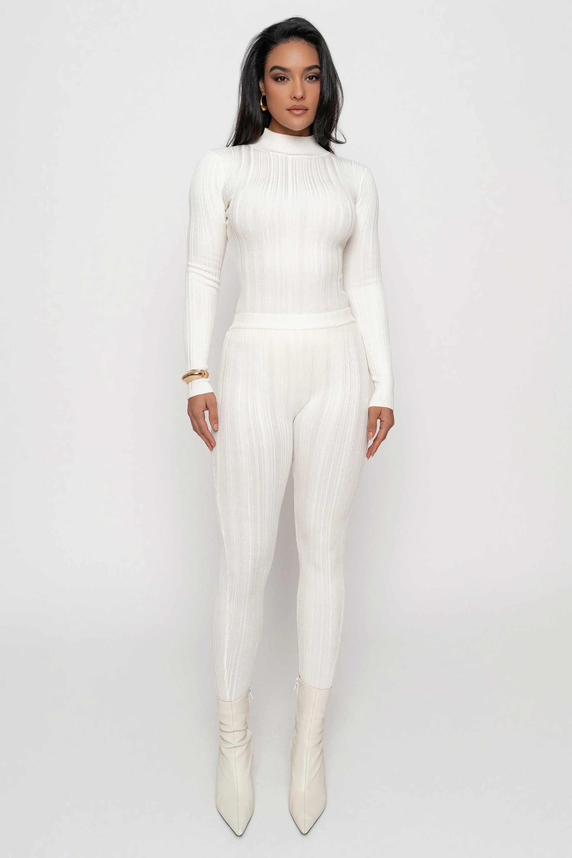 Ivory Ribbed Mock Neck Top JLUXLABEL