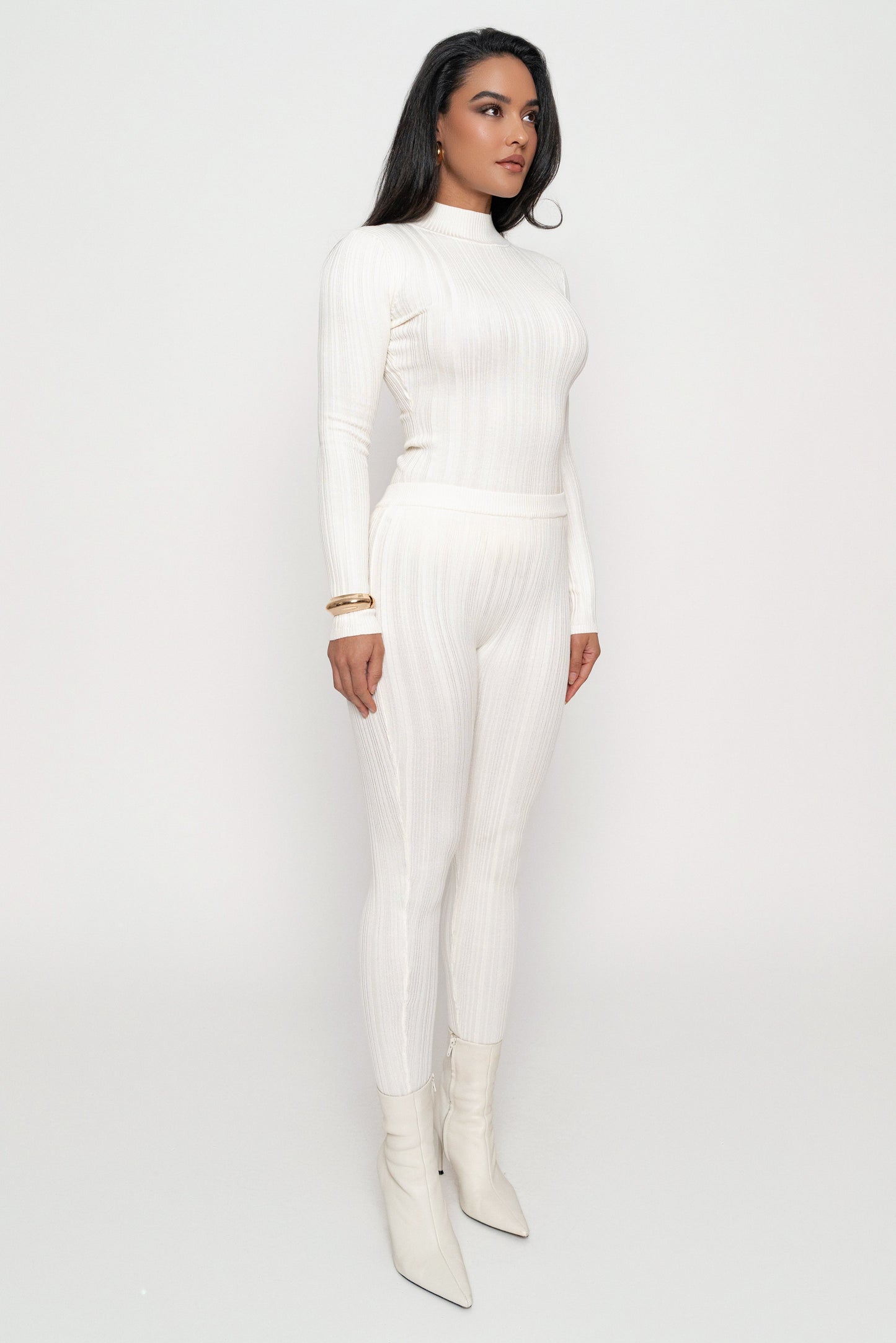 Ivory Ribbed High Waist Leggings