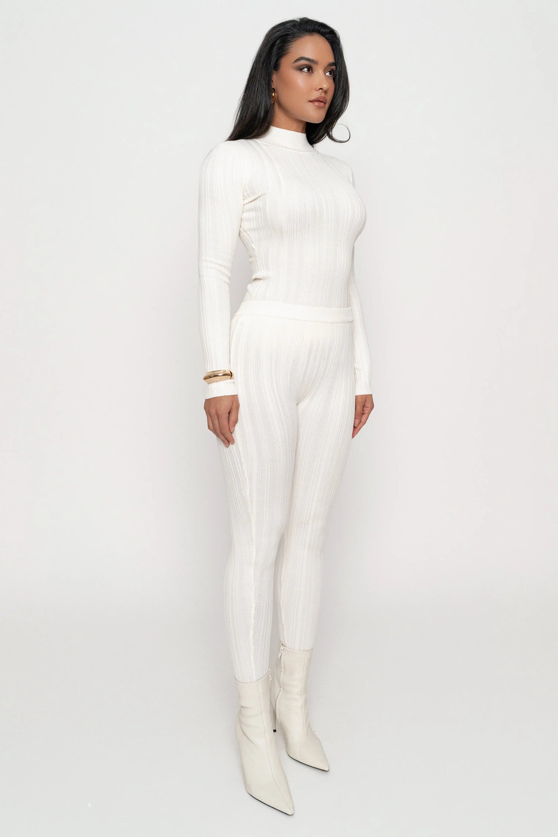 Ivory Ribbed Mock Neck Top JLUXLABEL