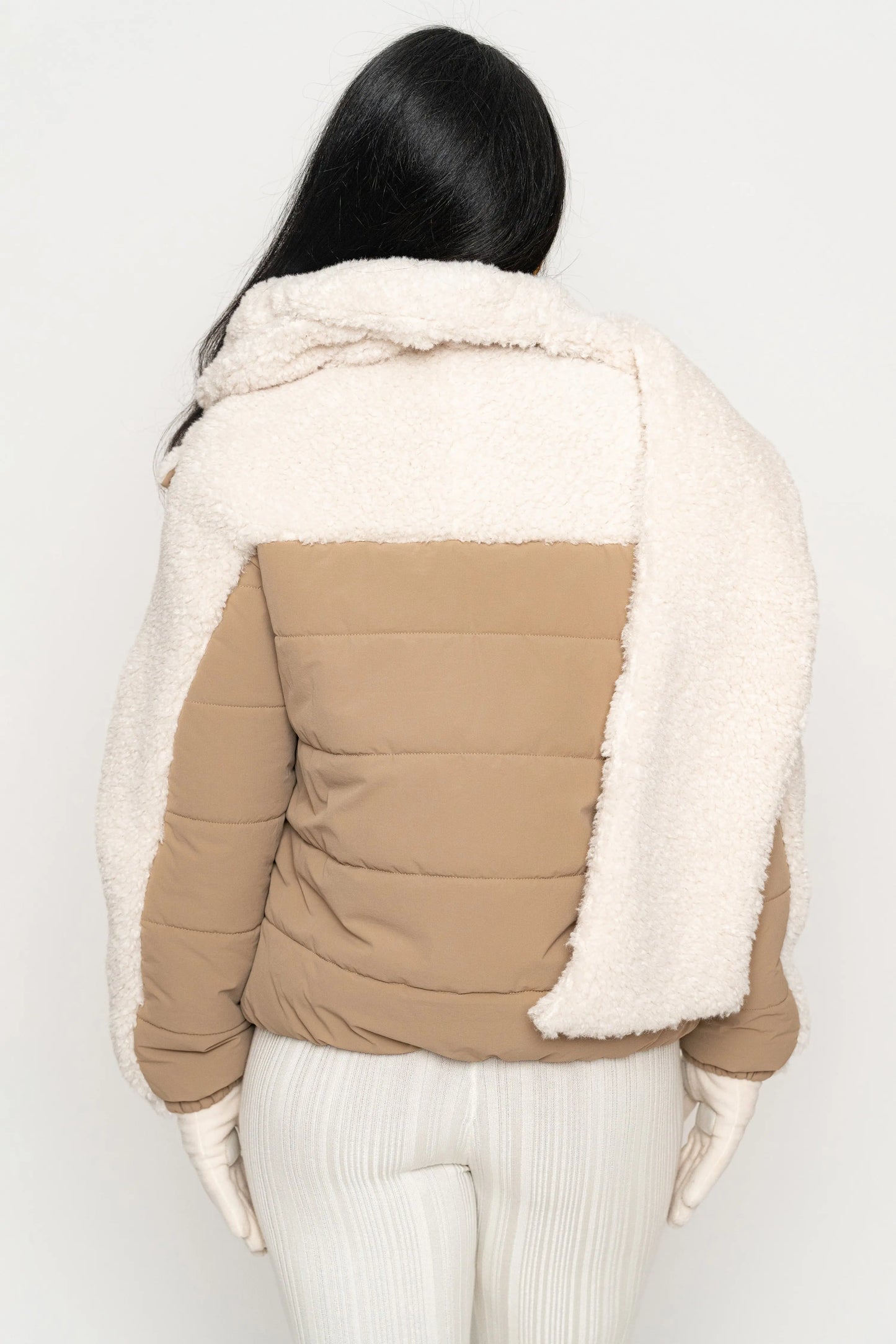 Beige/Ivory Contrast Sherpa Jacket JLUXLABEL