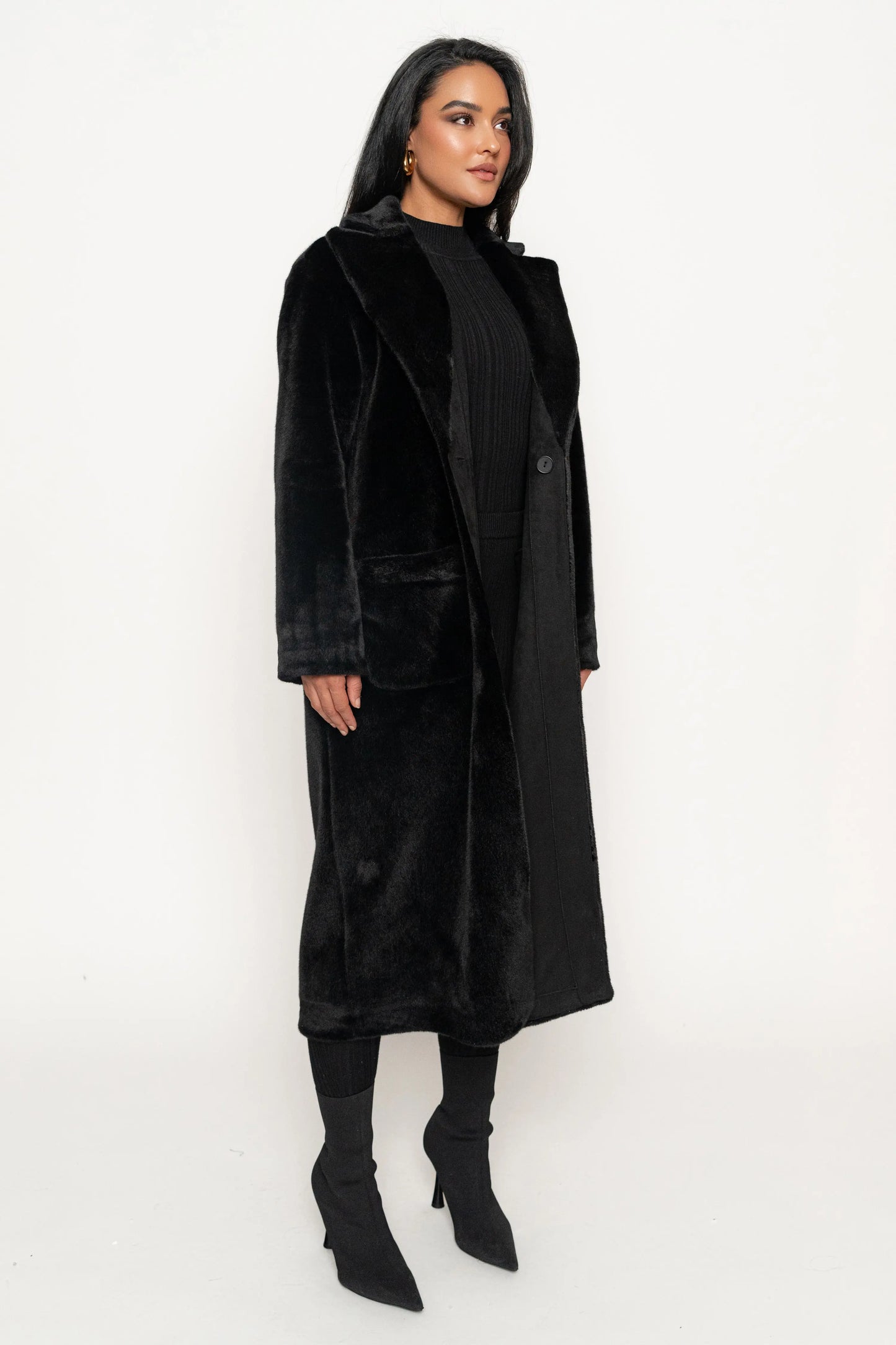 Black Thelma Reversible Suede Coat JLUXLABEL