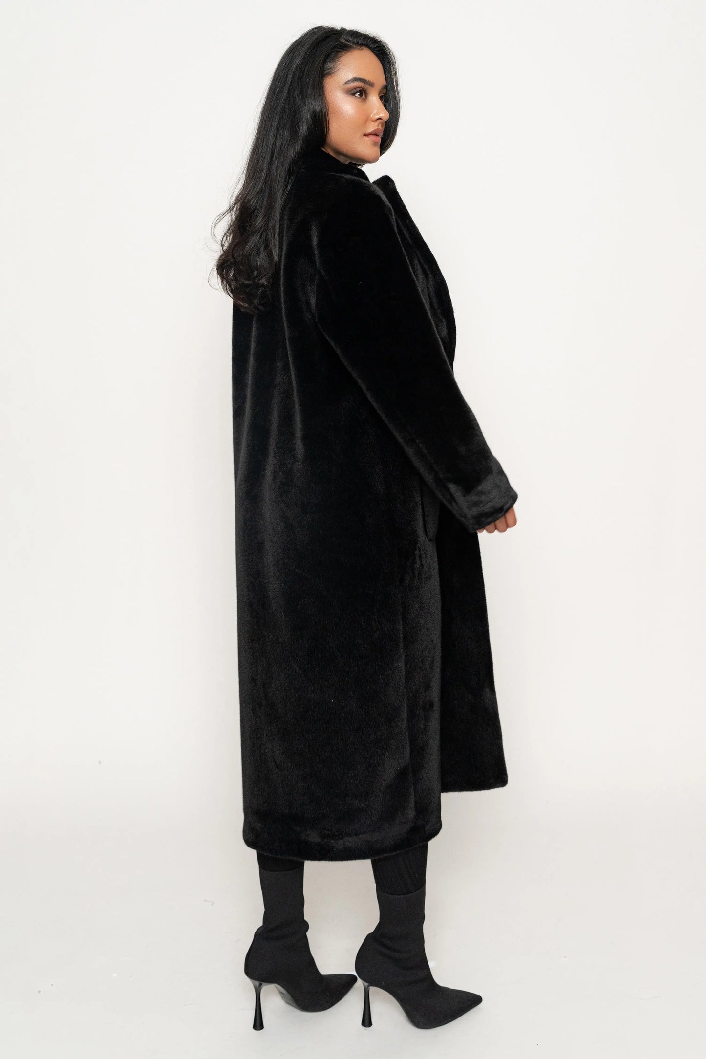 Black Thelma Reversible Suede Coat JLUXLABEL
