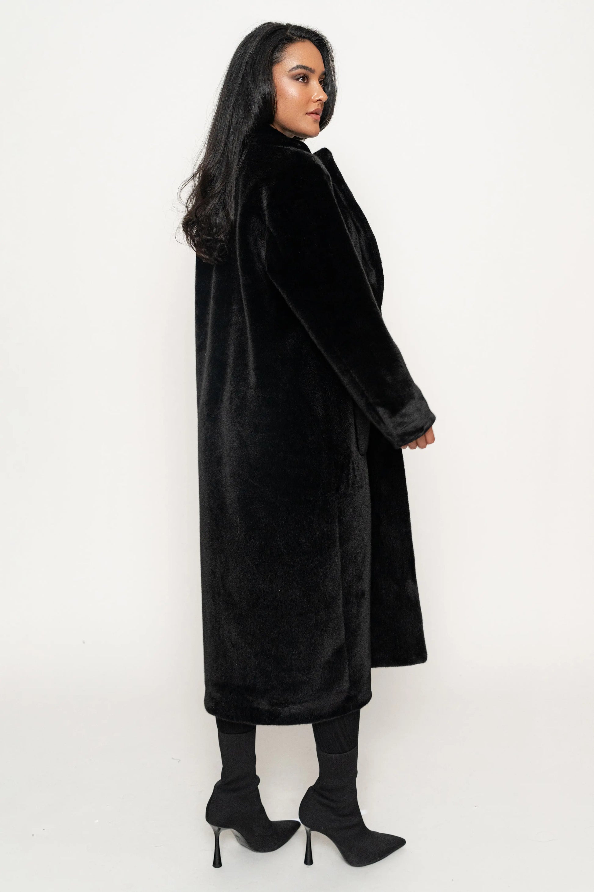 Black Thelma Reversible Suede Coat JLUXLABEL