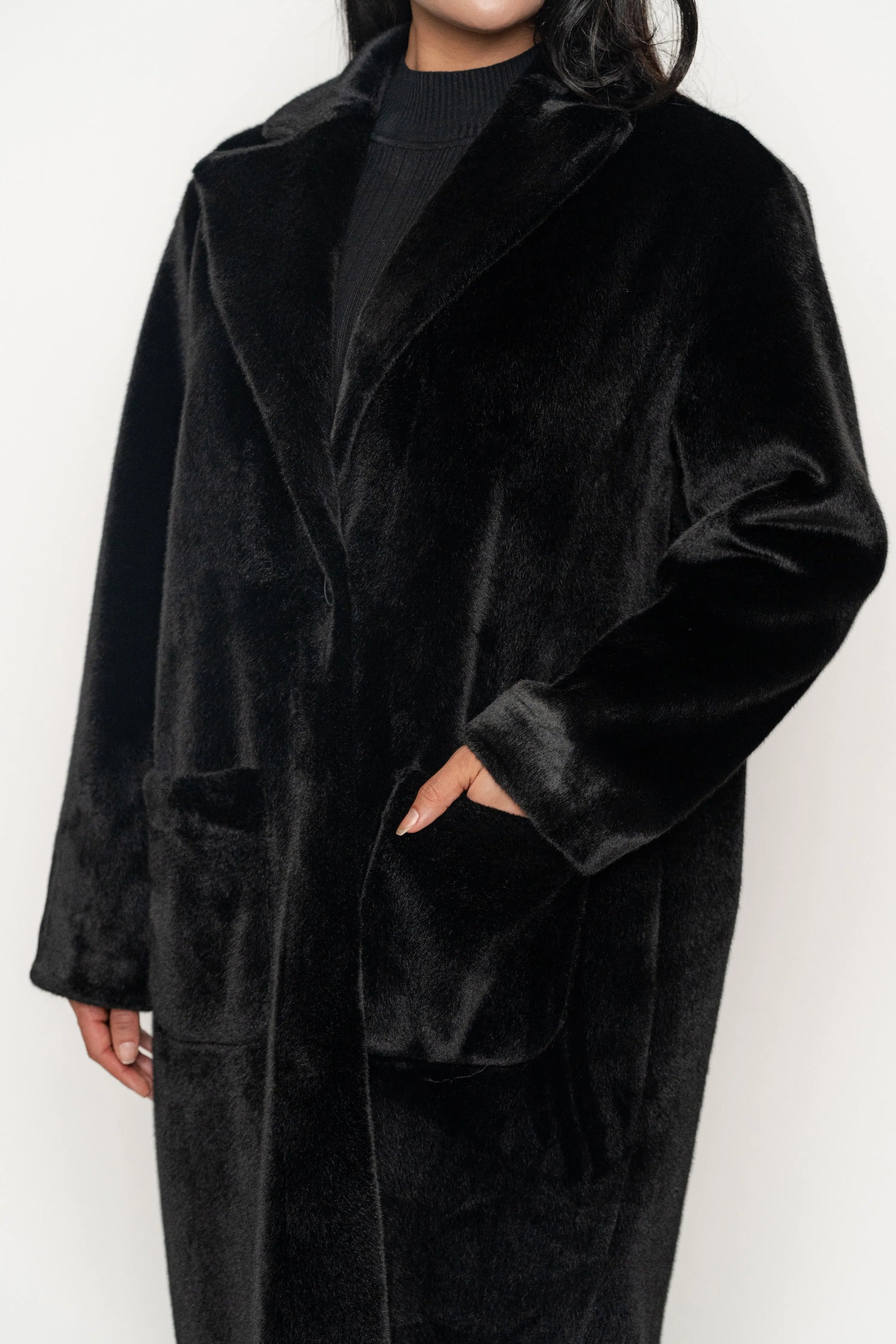 Black Thelma Reversible Suede Coat JLUXLABEL
