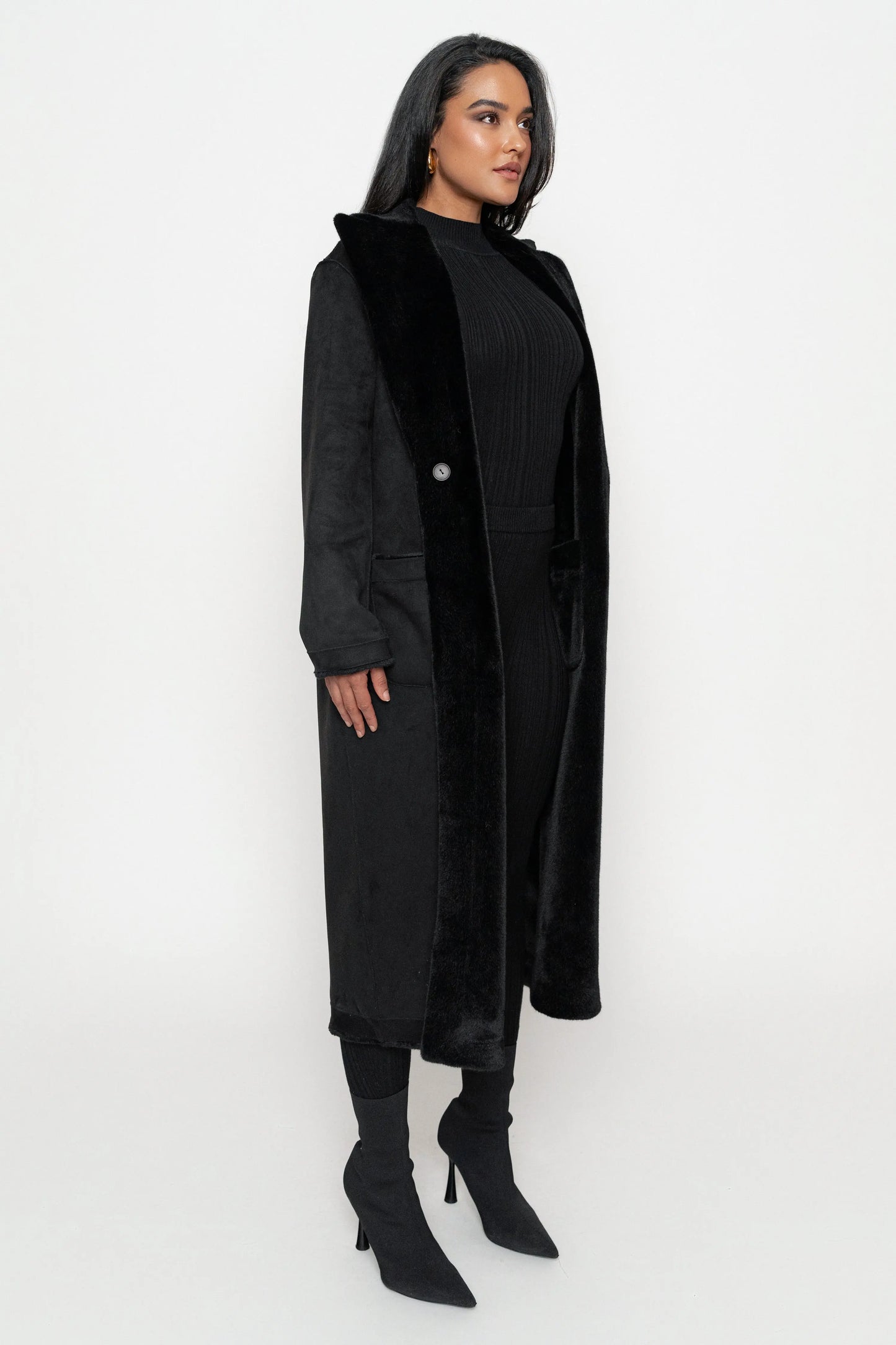 Black Thelma Reversible Suede Coat JLUXLABEL