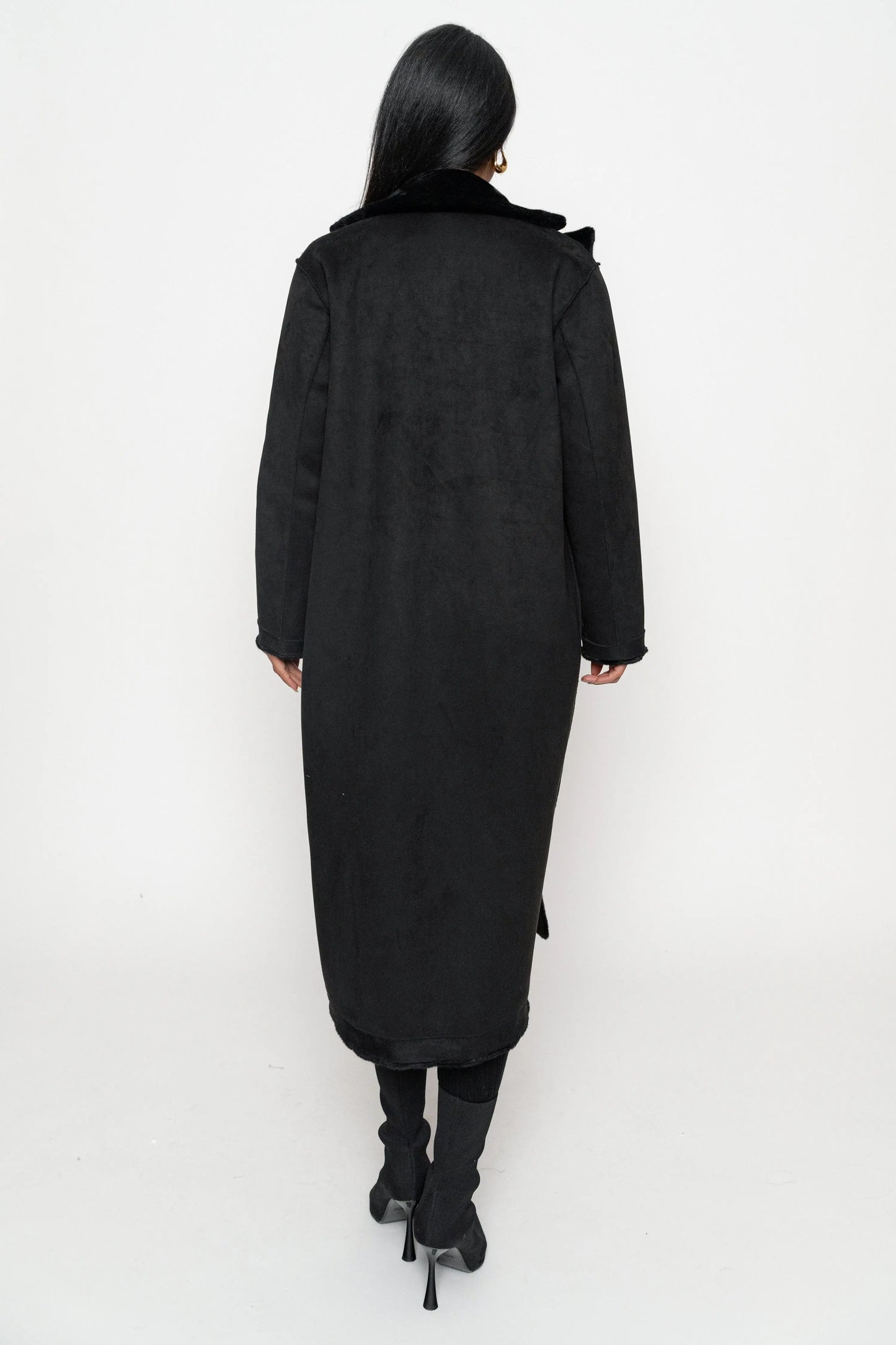 Black Thelma Reversible Suede Coat JLUXLABEL