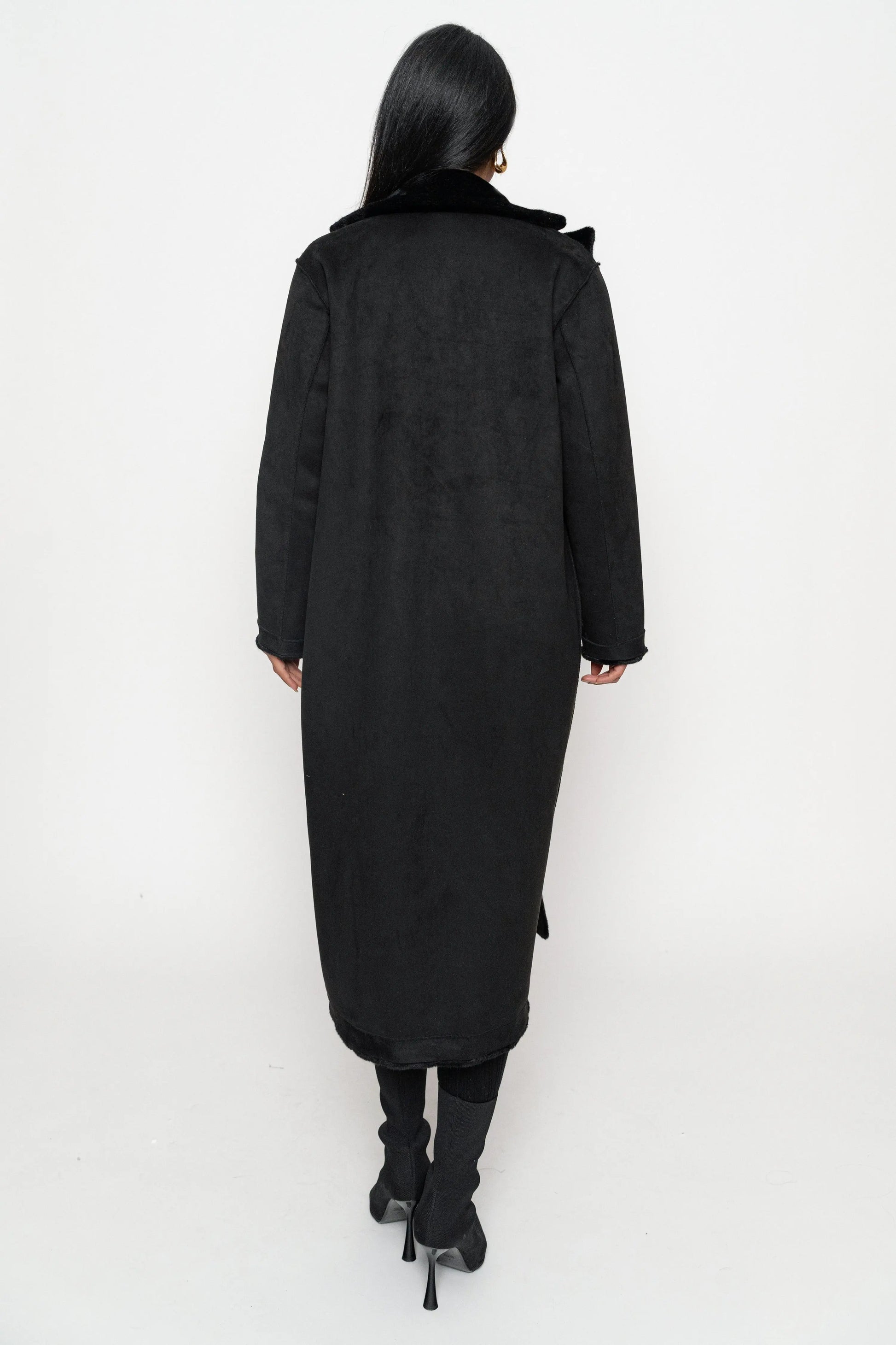 Black Thelma Reversible Suede Coat JLUXLABEL