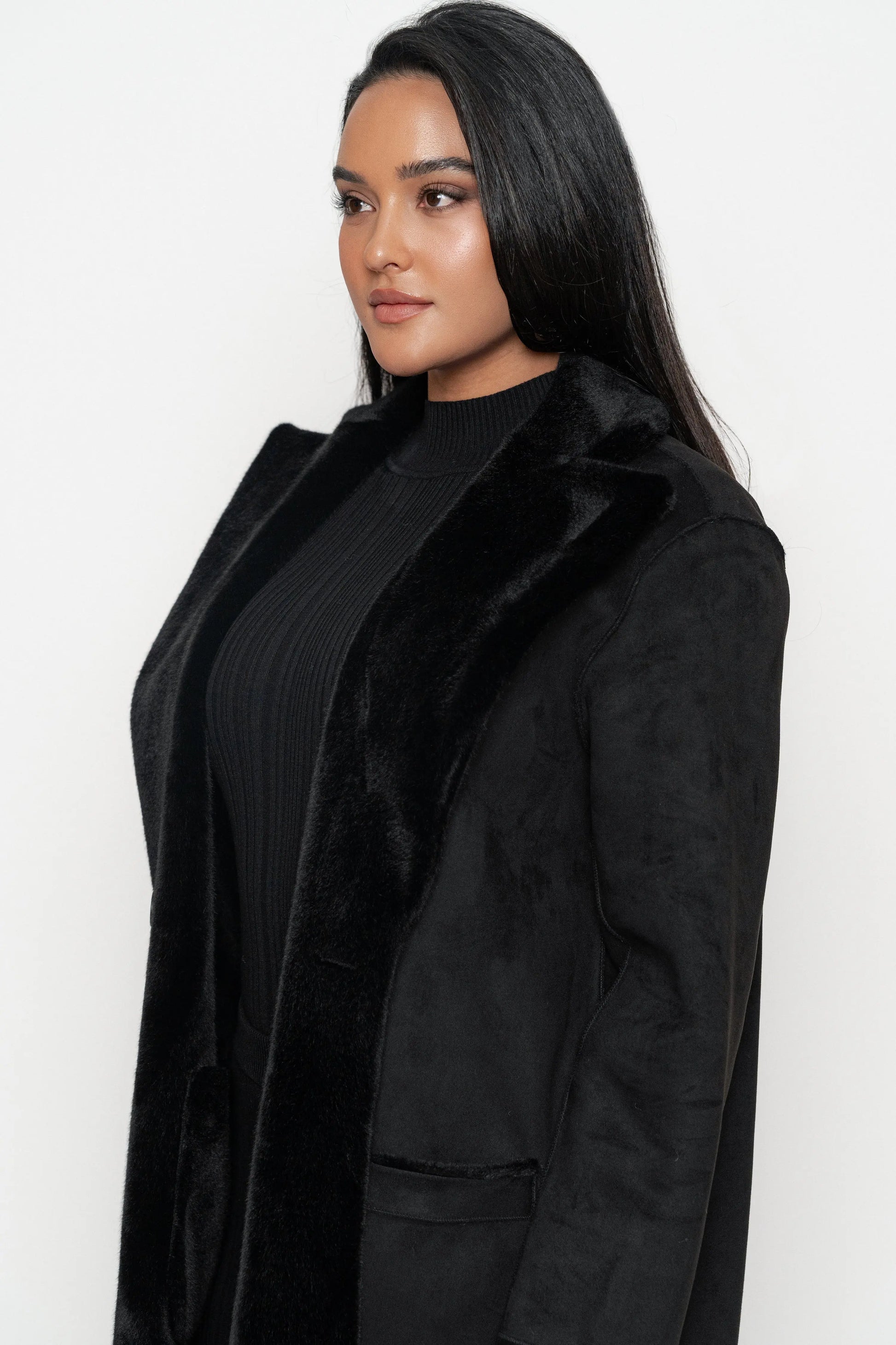 Black Thelma Reversible Suede Coat JLUXLABEL