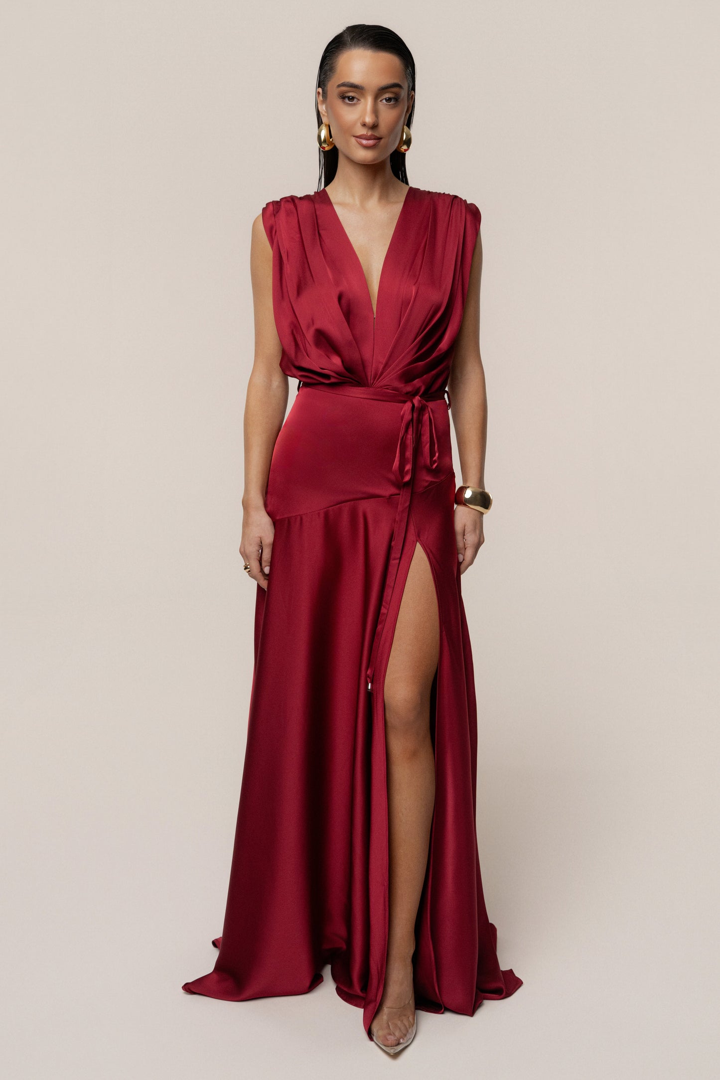 Red Amalia Satin Maxi Dress JLUXLABEL