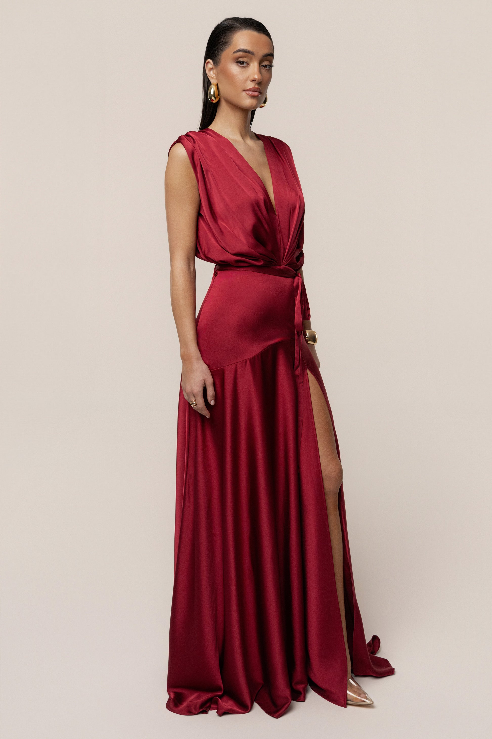 Red Amalia Satin Maxi Dress JLUXLABEL