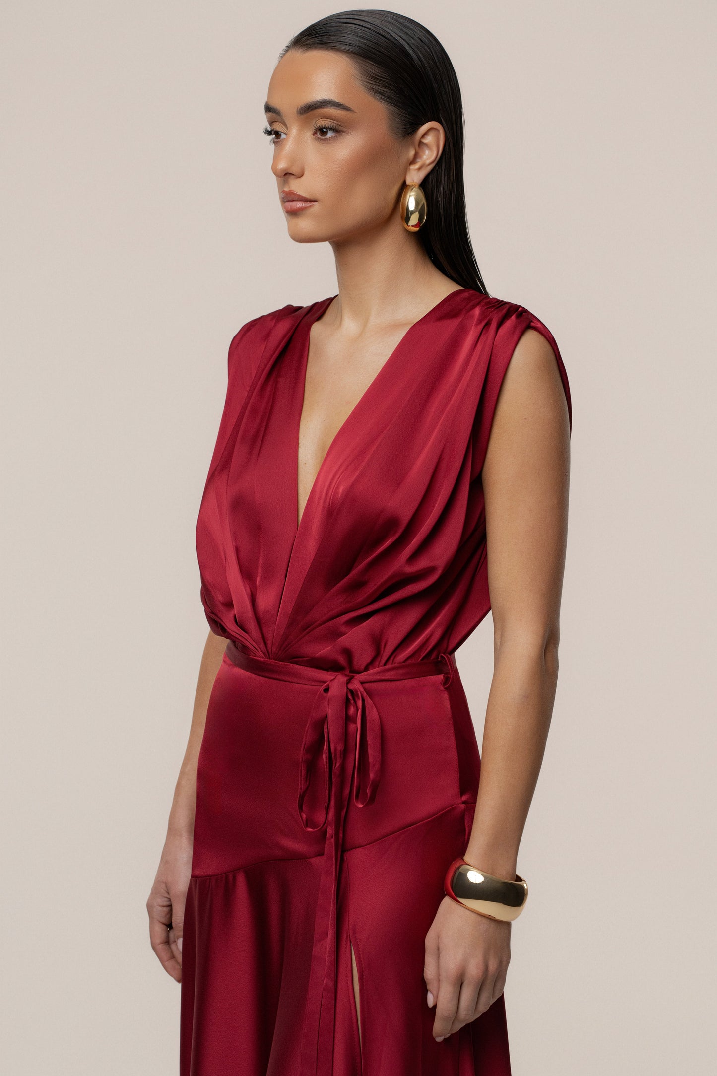 Red Amalia Satin Maxi Dress JLUXLABEL