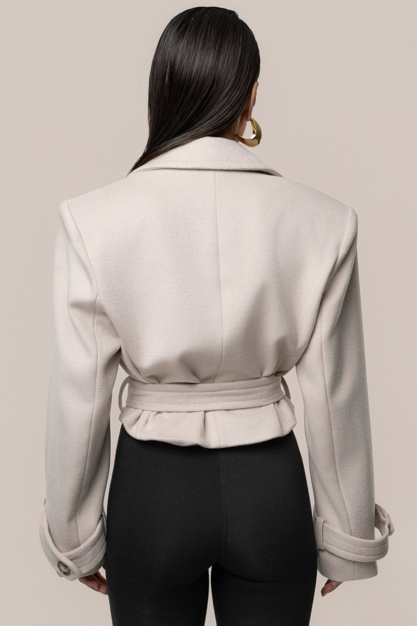 Beige Sharp Presence Crop Jacket JLUXLABEL