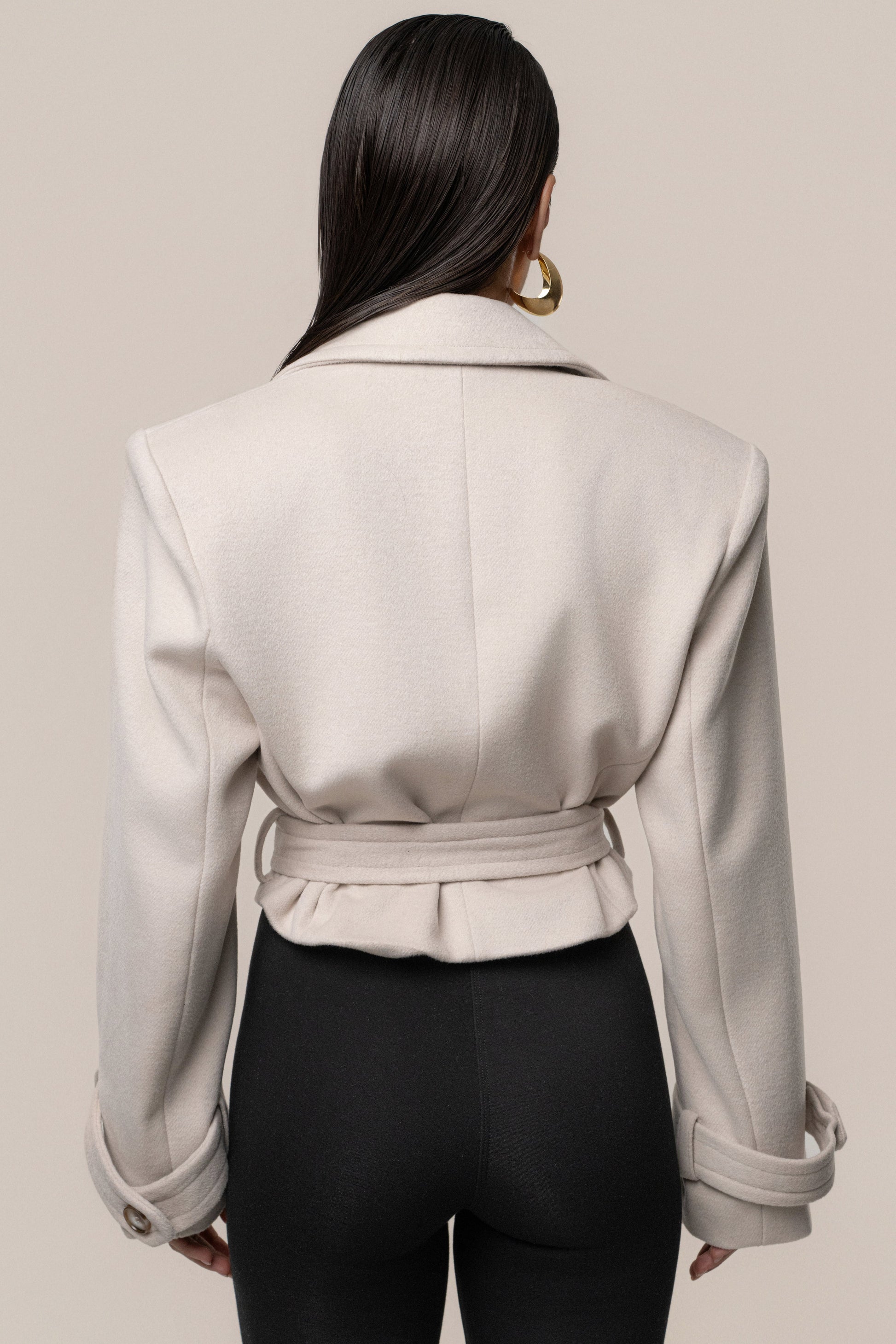 Beige Sharp Presence Crop Jacket JLUXLABEL