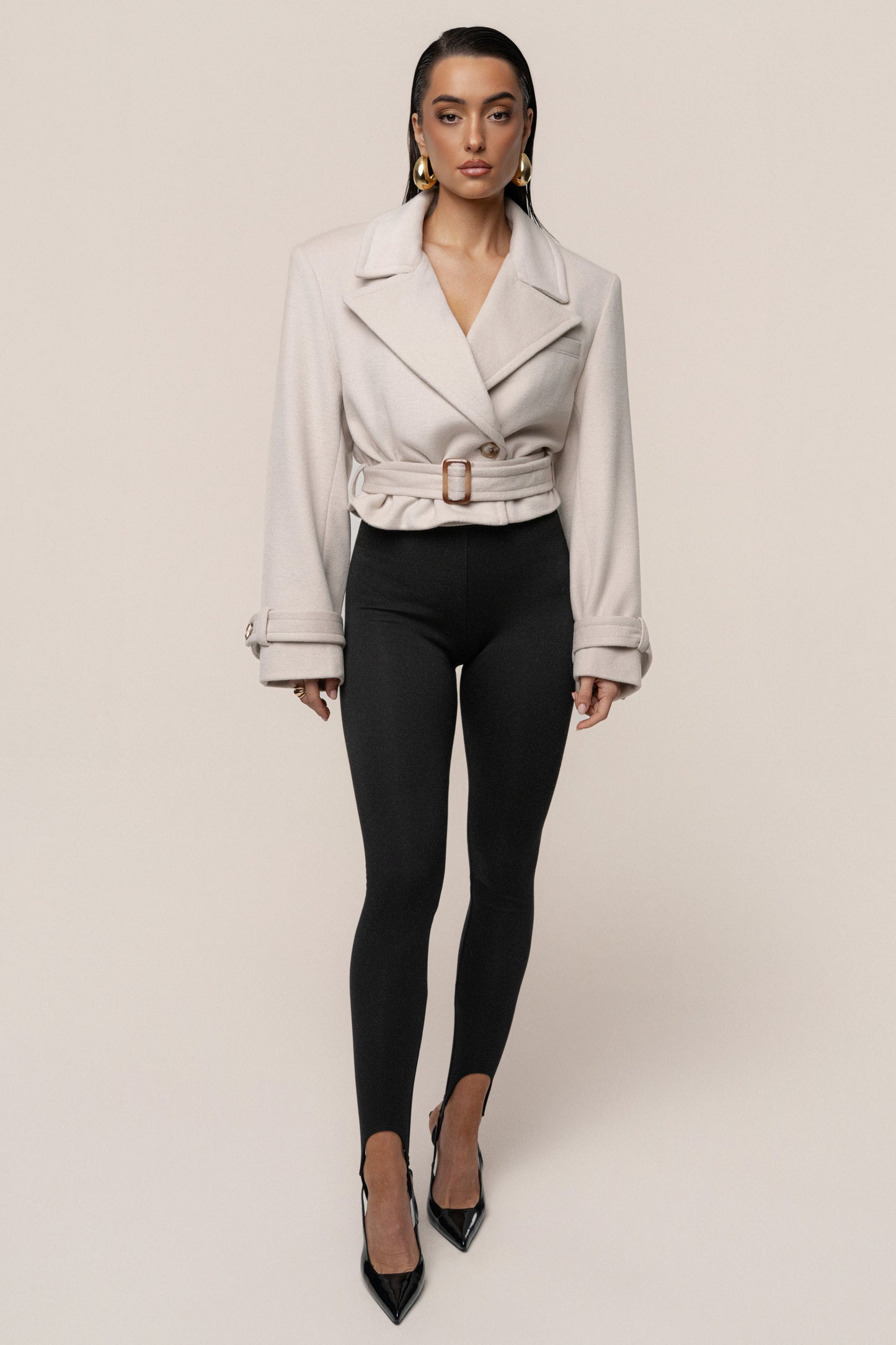 Beige Sharp Presence Crop Jacket JLUXLABEL