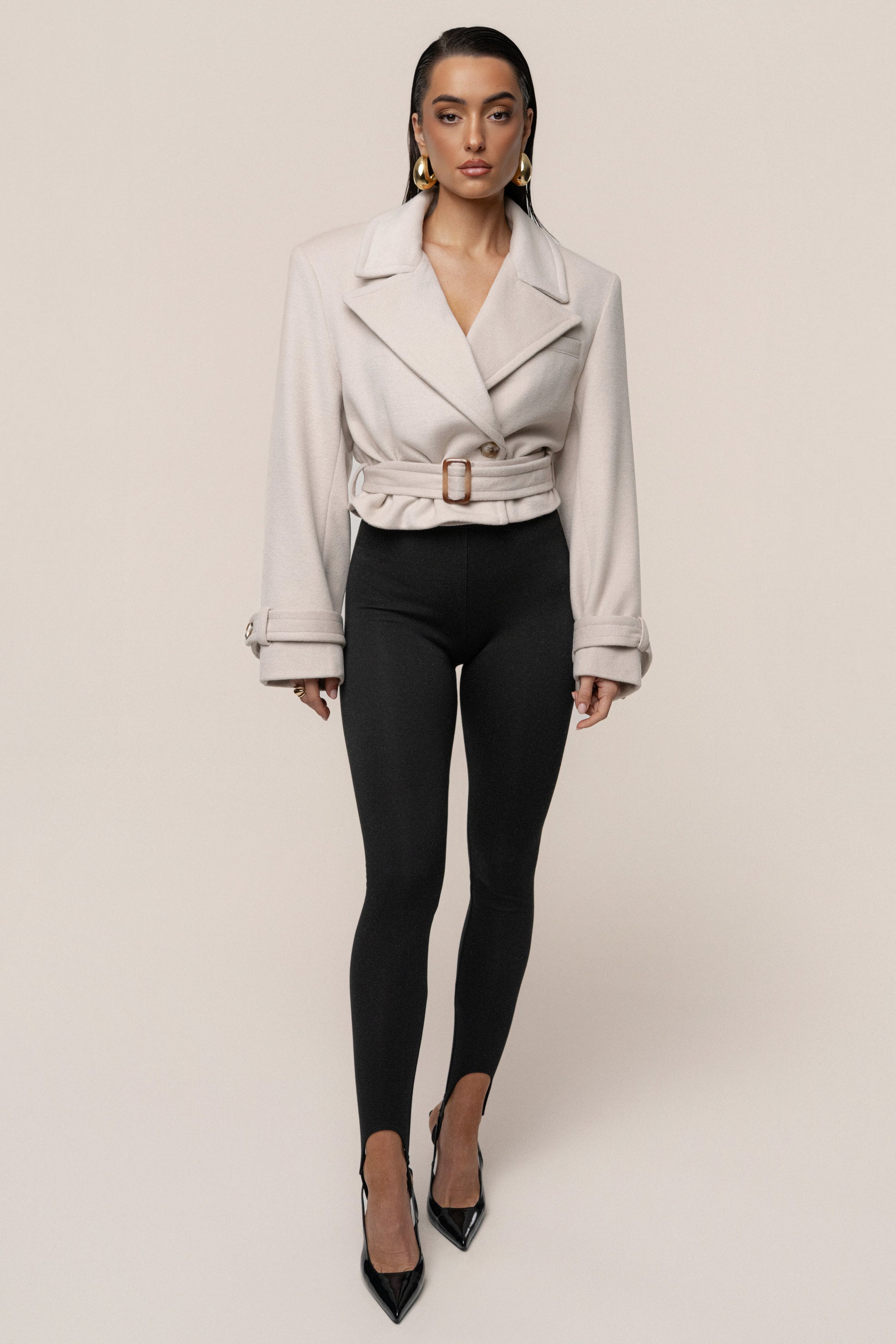 Beige Sharp Presence Crop Jacket JLUXLABEL