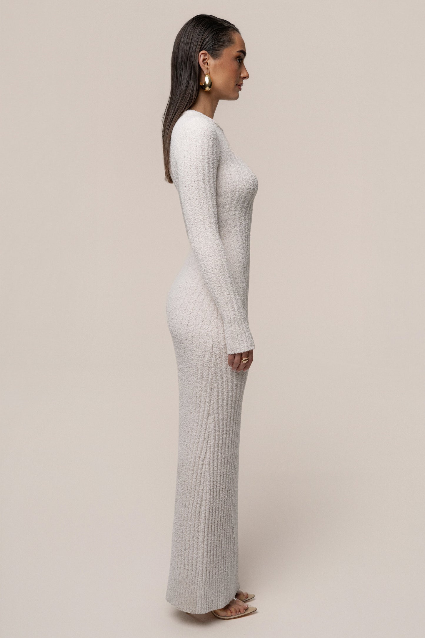 Cream First Class Ribbed Maxi Dress