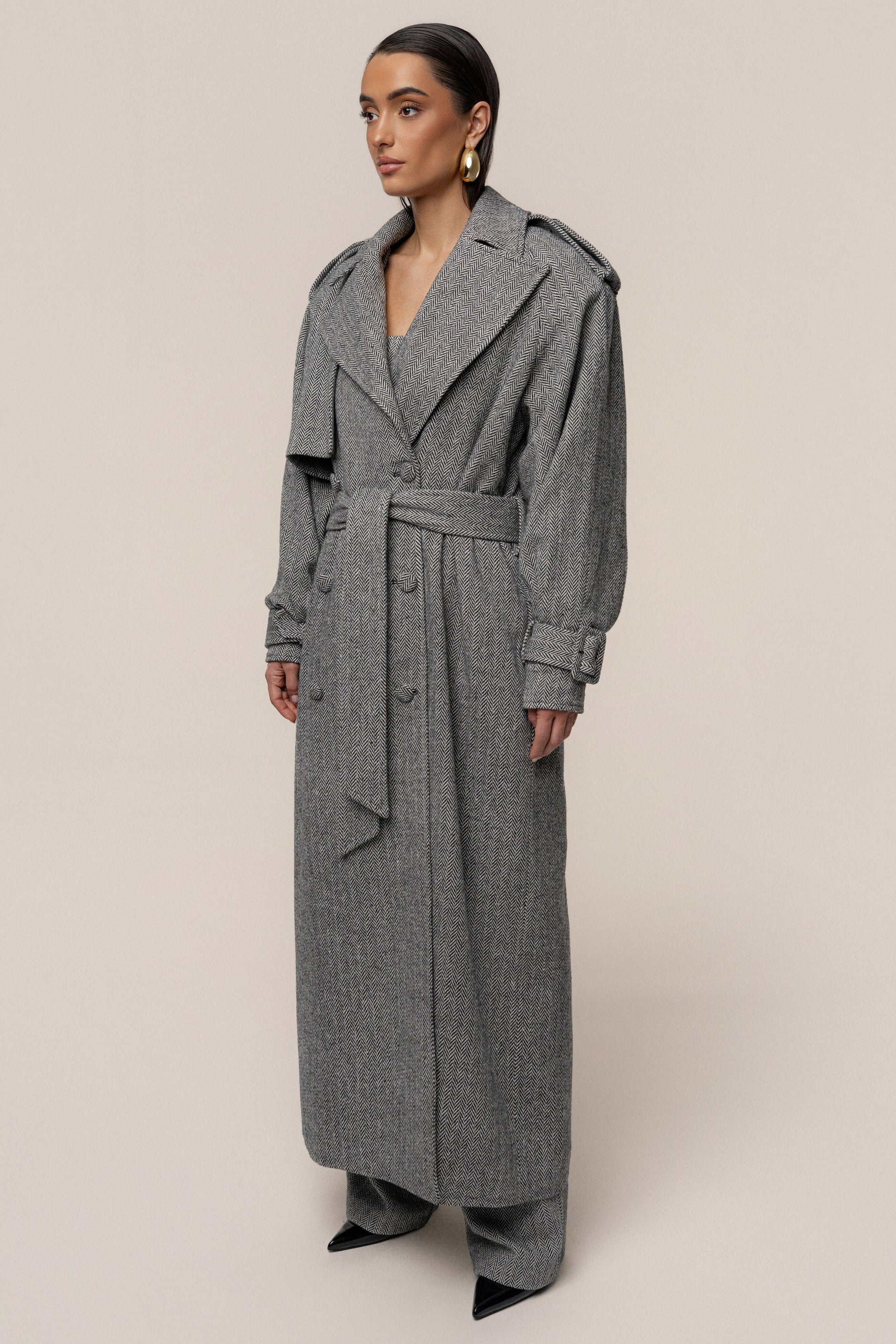 Herringbone Oversized Trench Coat JLUXLABEL