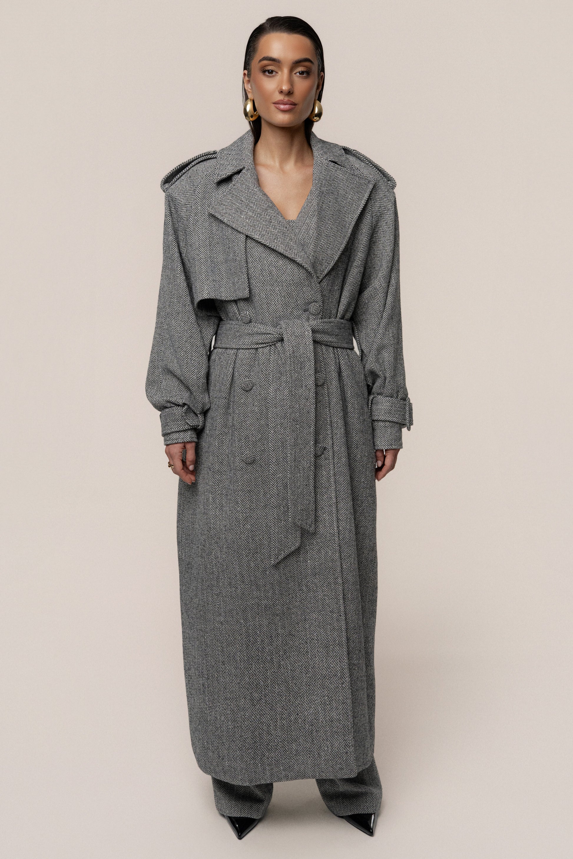 Herringbone Oversized Trench Coat JLUXLABEL