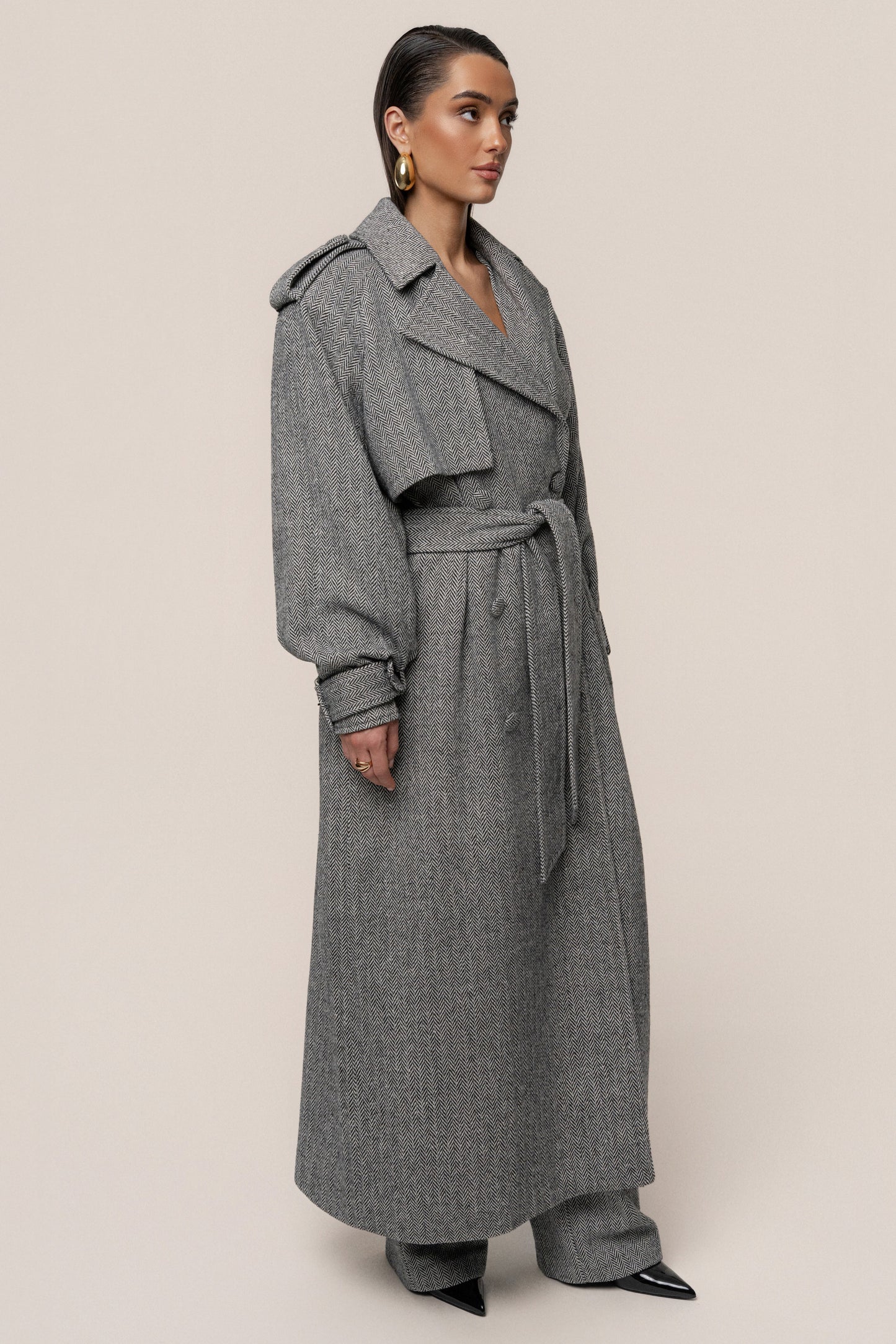 Herringbone Oversized Trench Coat JLUXLABEL
