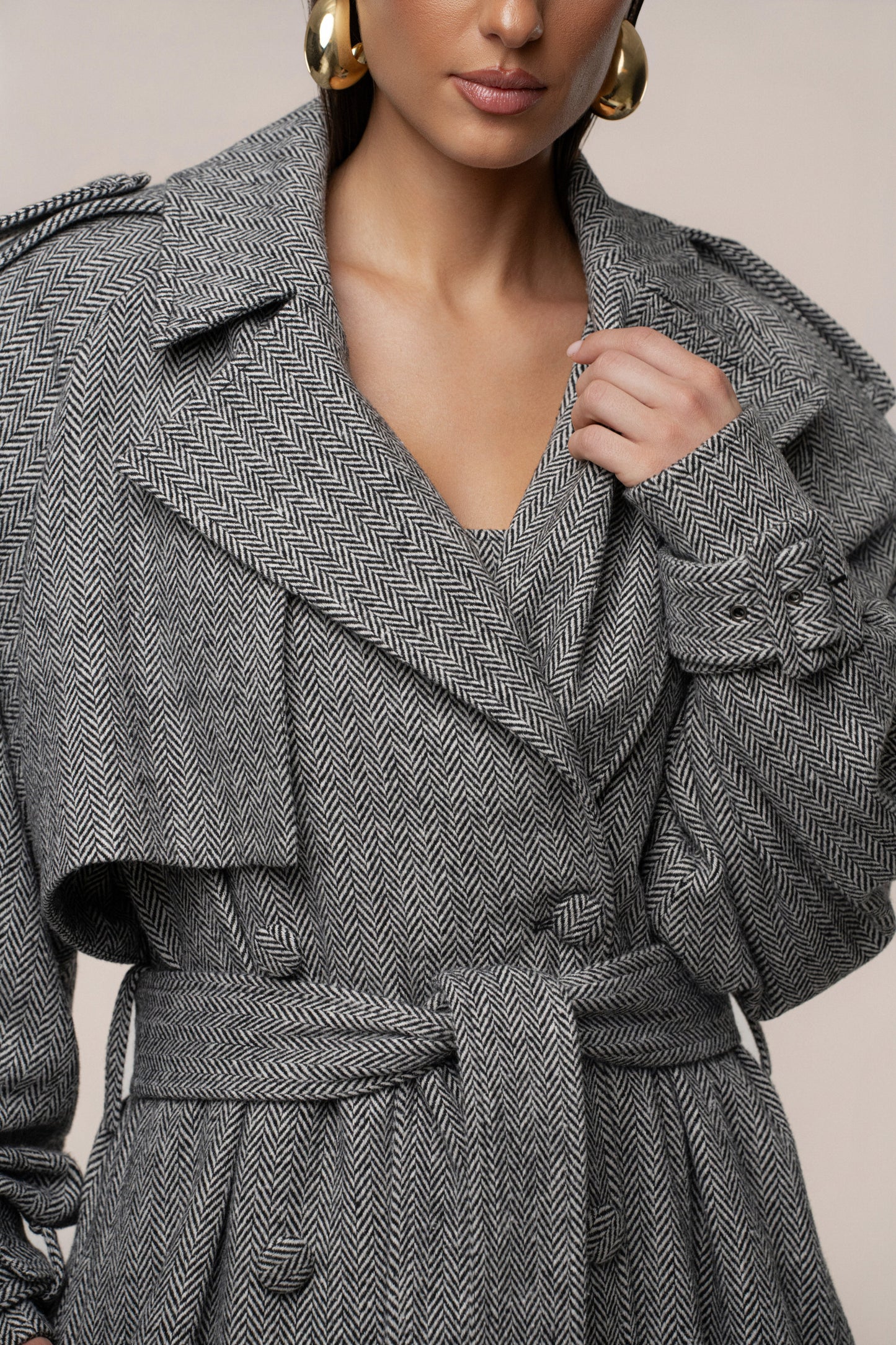 Herringbone Oversized Trench Coat JLUXLABEL