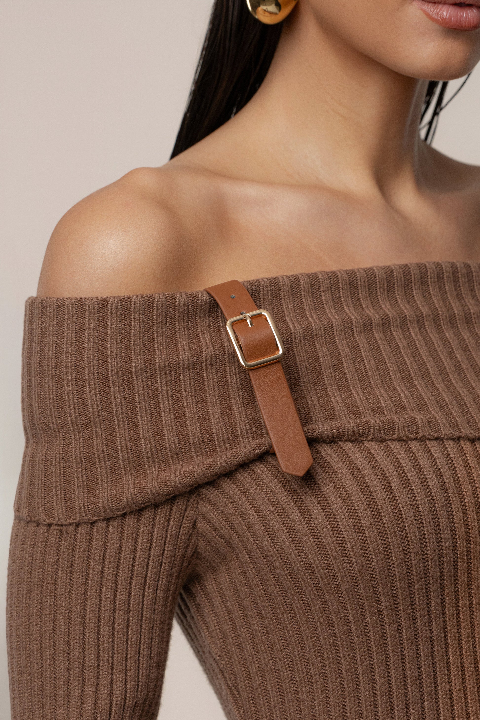 Tan Kira Ribbed Midi Dress JLUXLABEL