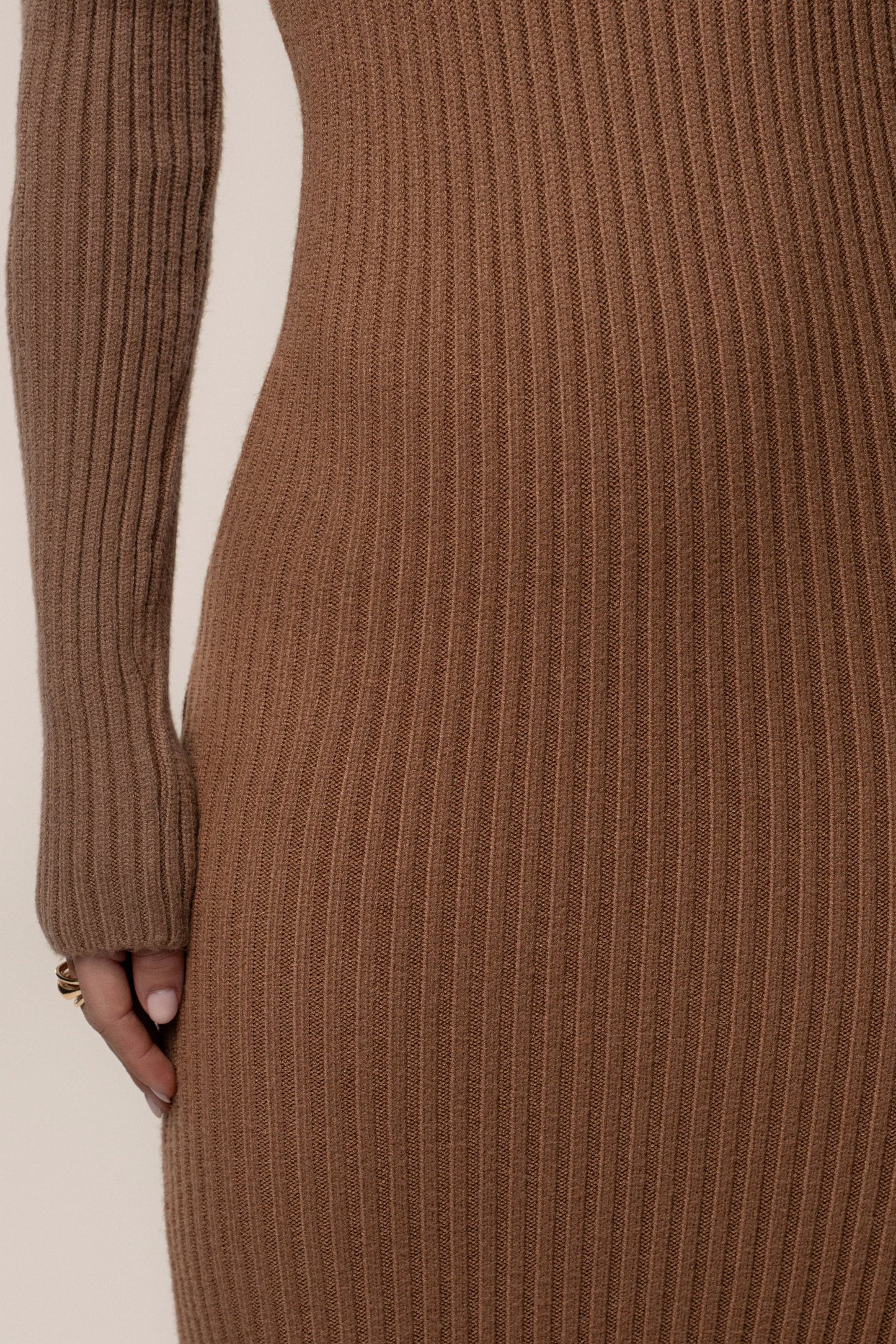 Tan Kira Ribbed Midi Dress JLUXLABEL