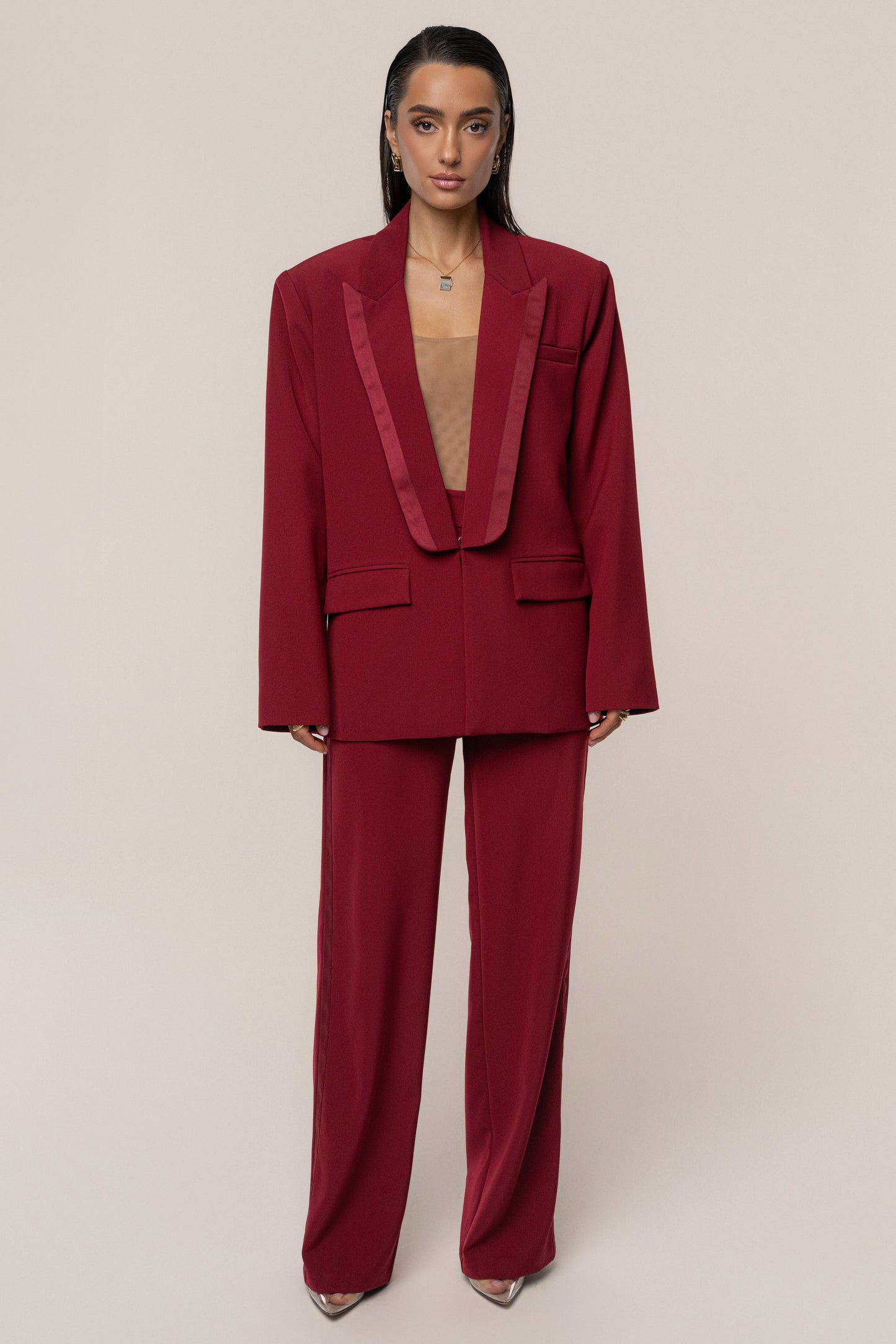 Burgundy Suite Life Woven Blazer JLUXLABEL