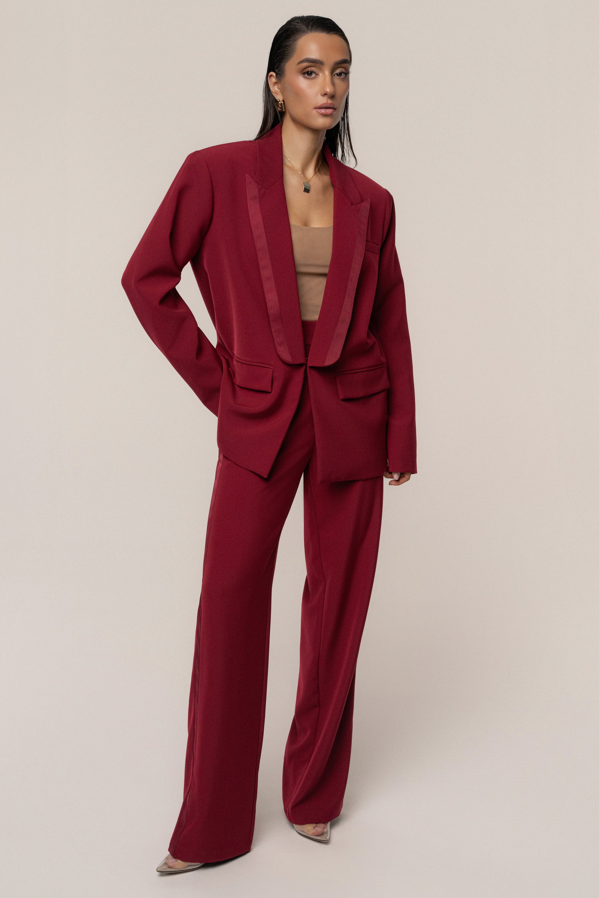 Burgundy Suite Life Woven Blazer JLUXLABEL
