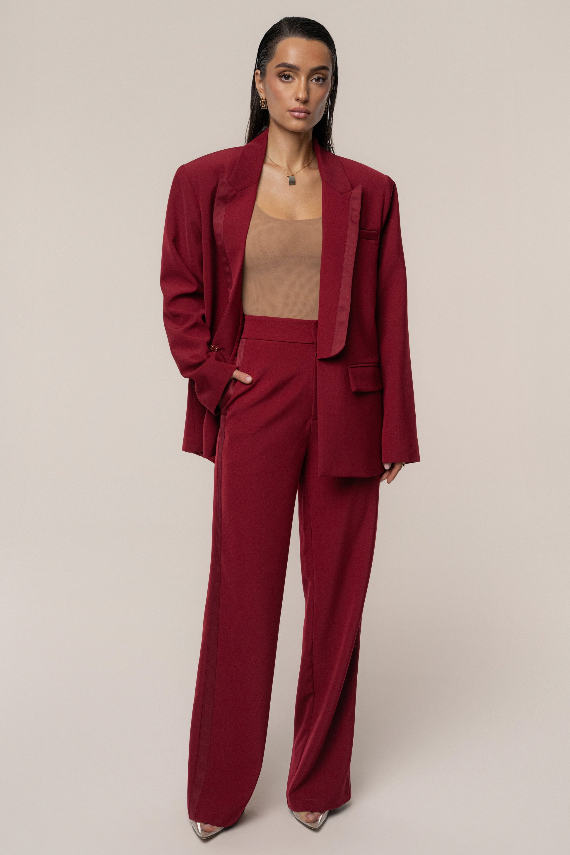 Burgundy Suite Life Woven Blazer JLUXLABEL