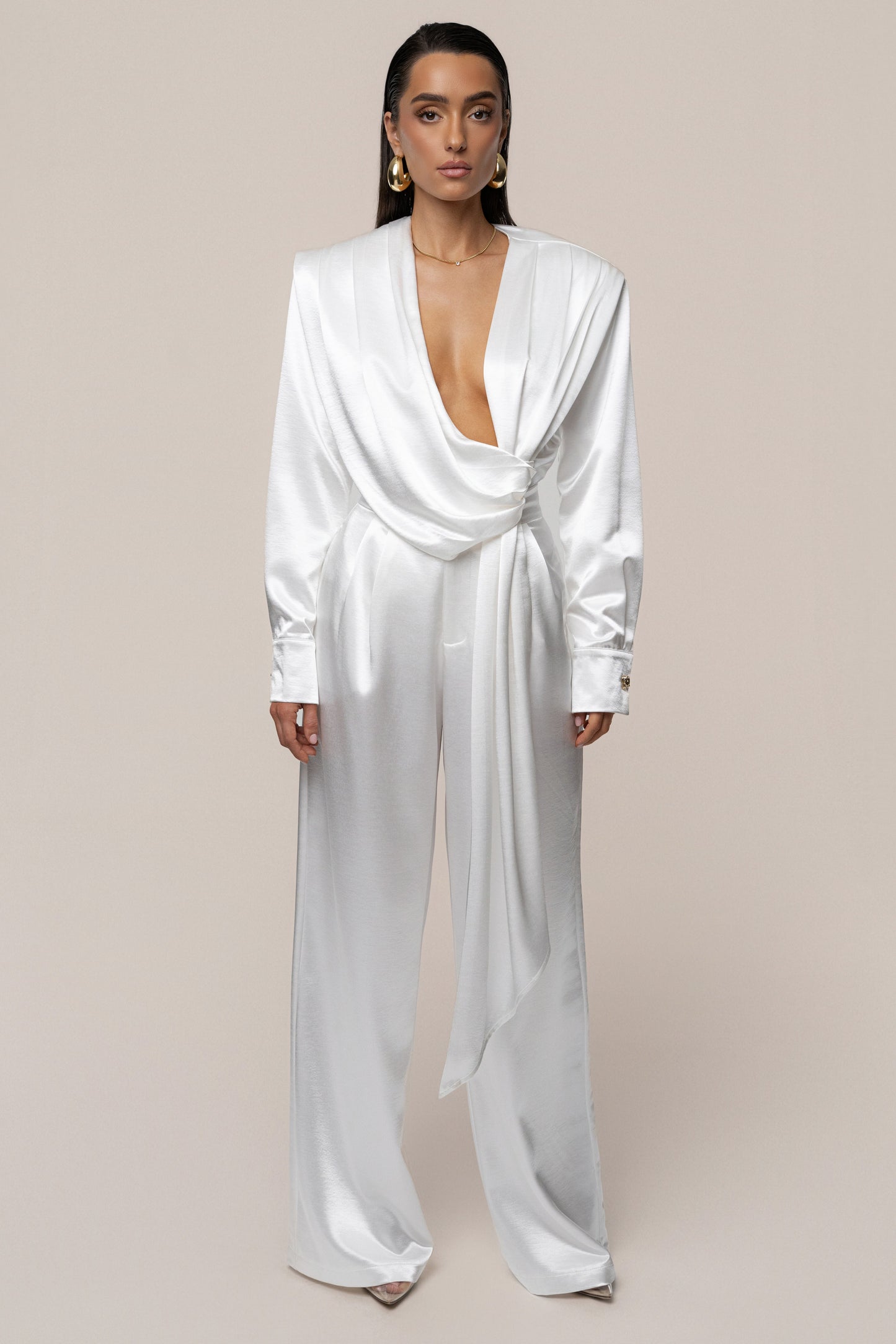 White Signature Satin Trousers
