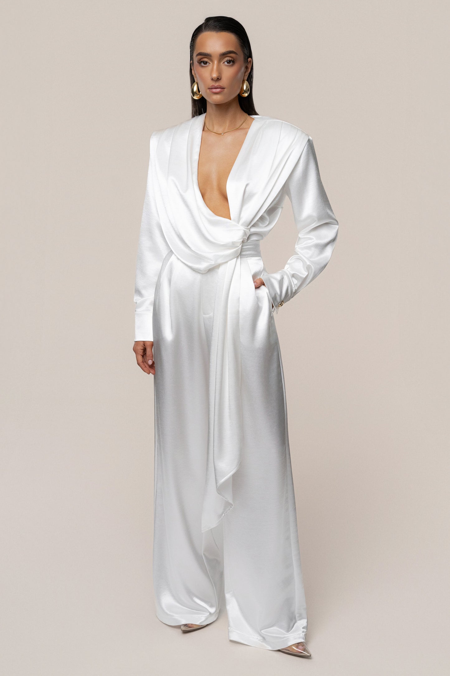 White Signature Satin Trousers